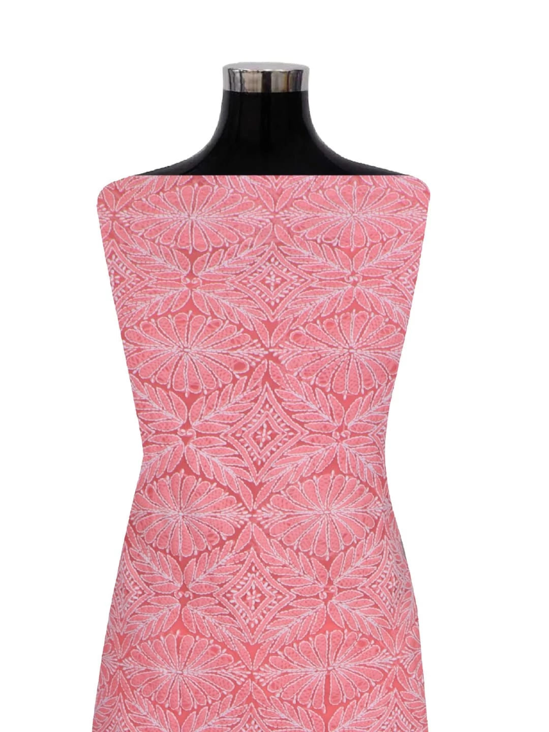 Ada Hand Embroidered Carrot Pink Georgette Lucknowi Chikankari Unstitched Kurta Dupatta Set With Parsi Work 01A257002