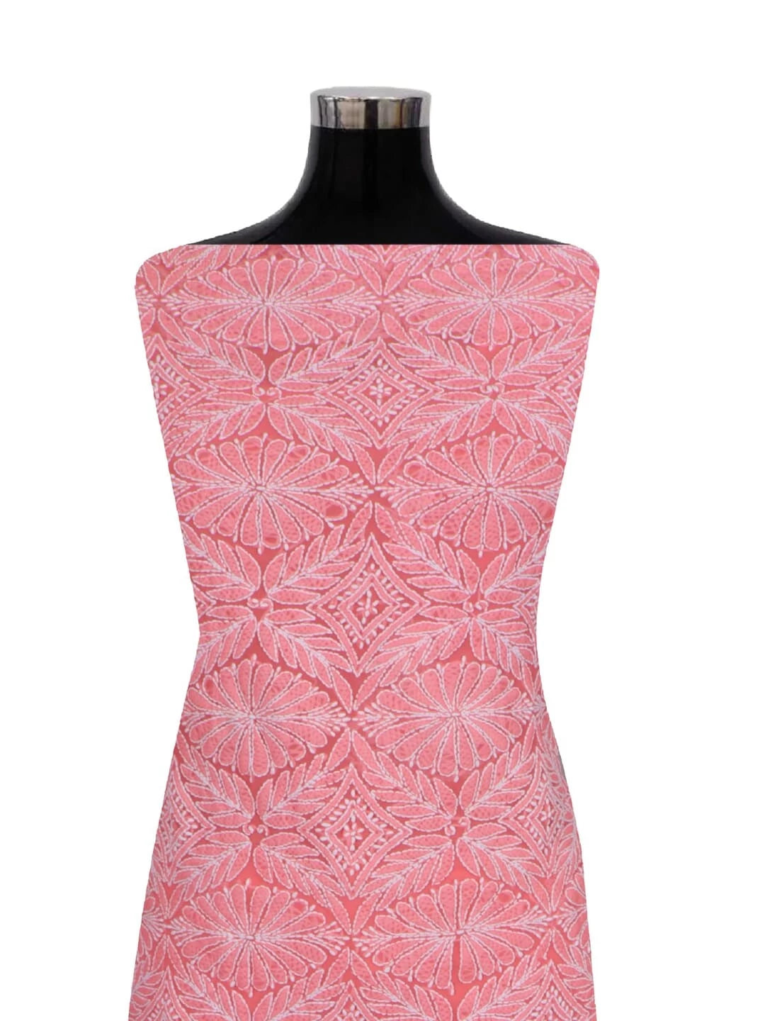Ada Hand Embroidered Carrot Pink Georgette Lucknowi Chikankari Unstitched Kurta Dupatta Set With Parsi Work 01A257002