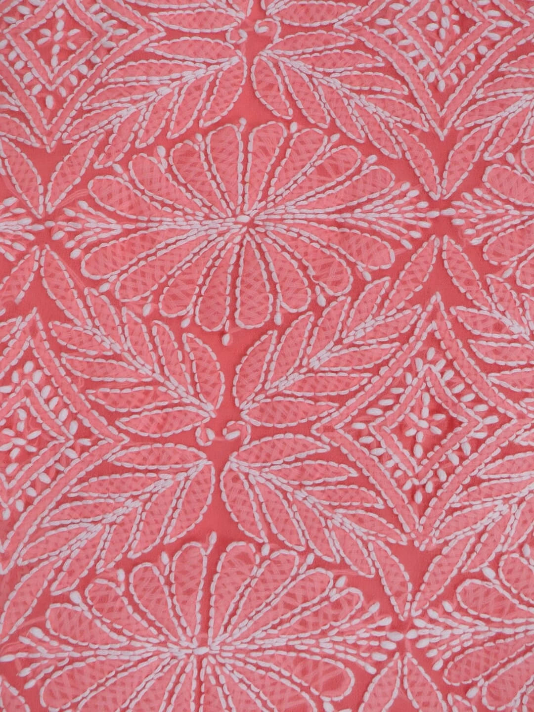 Ada Hand Embroidered Carrot Pink Georgette Lucknowi Chikankari Unstitched Kurta Dupatta Set With Parsi Work 01A257002