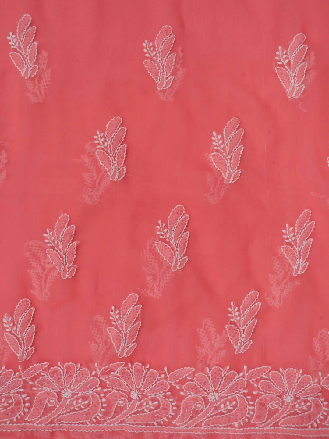 Ada Hand Embroidered Carrot Pink Georgette Lucknowi Chikankari Unstitched Kurta Dupatta Set With Parsi Work 01A257002