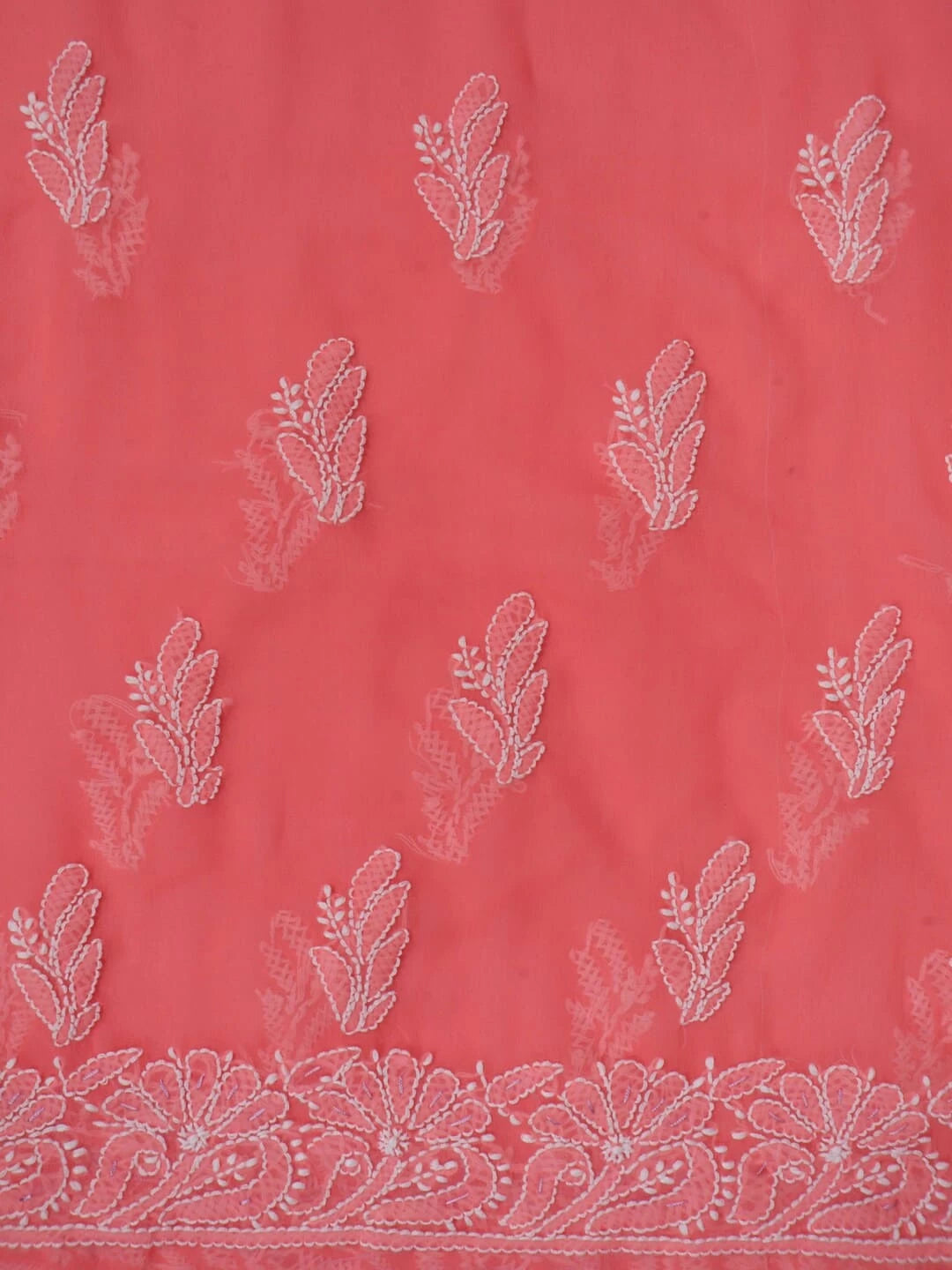 Ada Hand Embroidered Carrot Pink Georgette Lucknowi Chikankari Unstitched Kurta Dupatta Set With Parsi Work 01A257002
