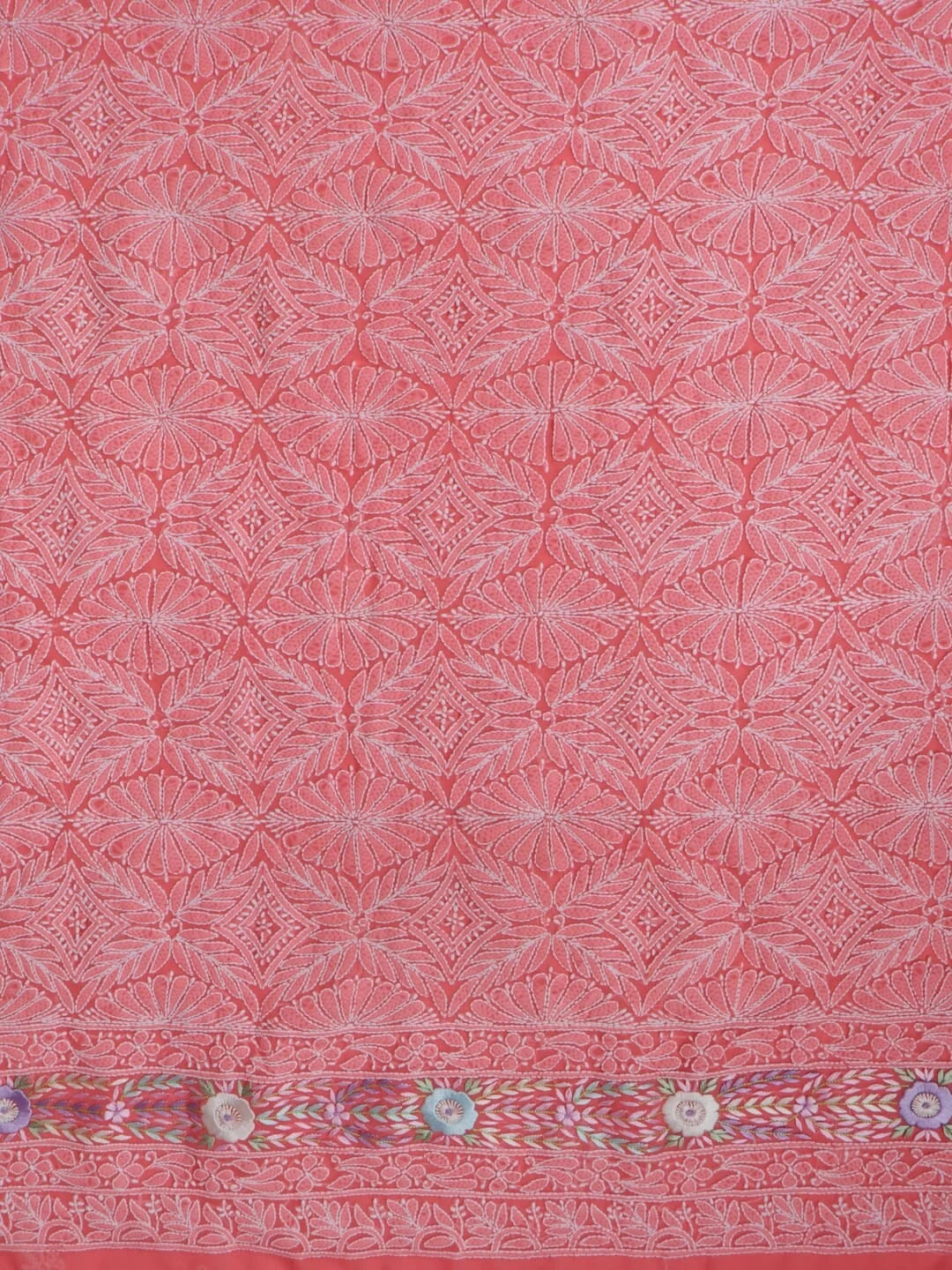 Ada Hand Embroidered Carrot Pink Georgette Lucknowi Chikankari Unstitched Kurta Dupatta Set With Parsi Work 01A257002