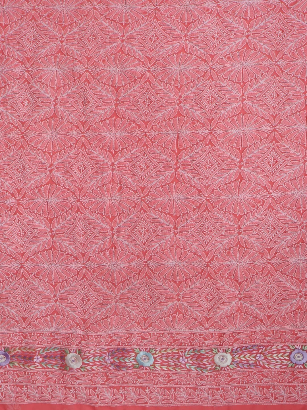 Ada Hand Embroidered Carrot Pink Georgette Lucknowi Chikankari Unstitched Kurta Dupatta Set With Parsi Work 01A257002
