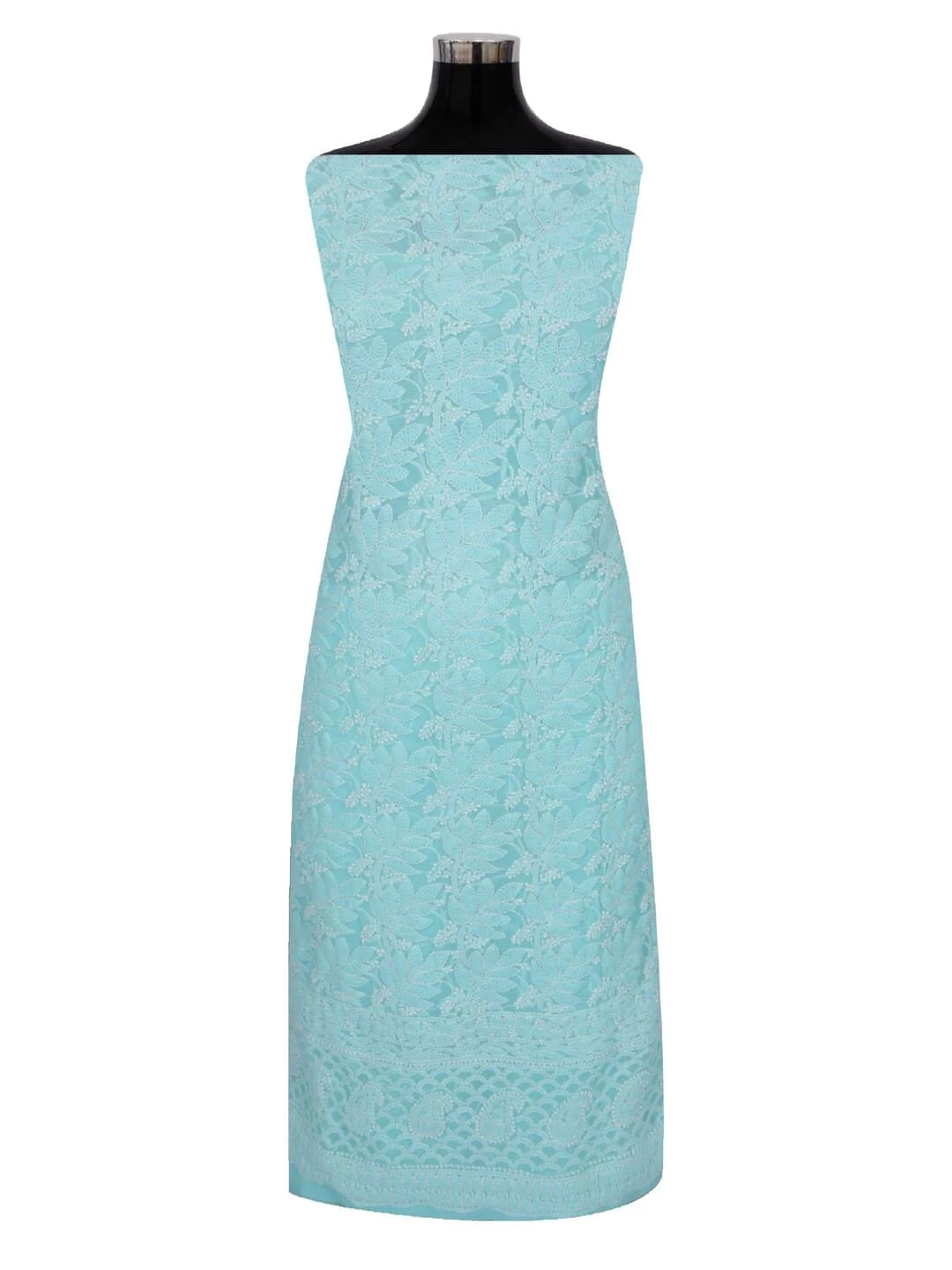 Ada Hand Embroidered Sea Green Georgette Lucknowi Chikankari Unstitched Kurta dupatta Set 01A220664