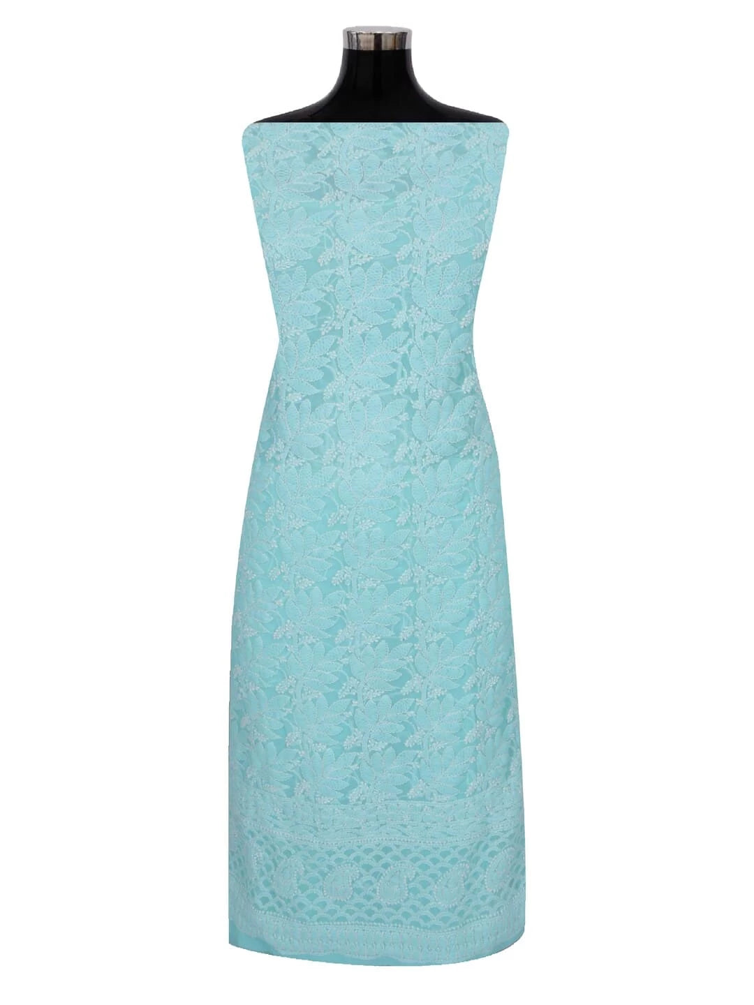 Ada Hand Embroidered Sea Green Georgette Lucknowi Chikankari Unstitched Kurta dupatta Set 01A220664