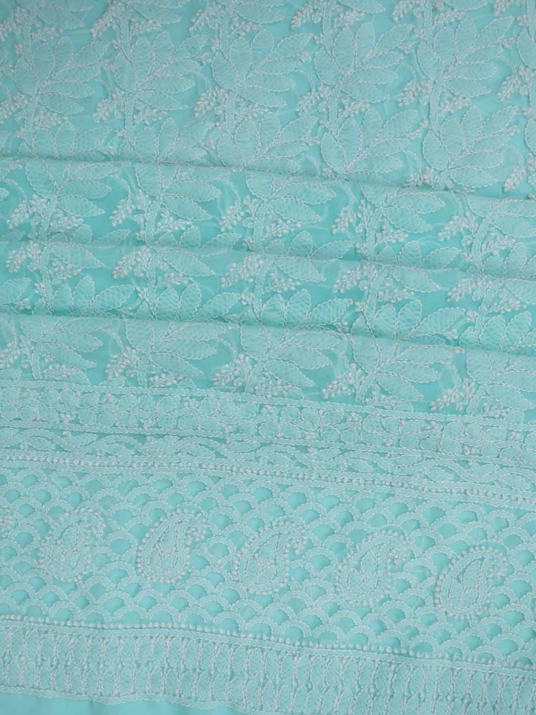 Ada Hand Embroidered Sea Green Georgette Lucknowi Chikankari Unstitched Kurta dupatta Set 01A220664