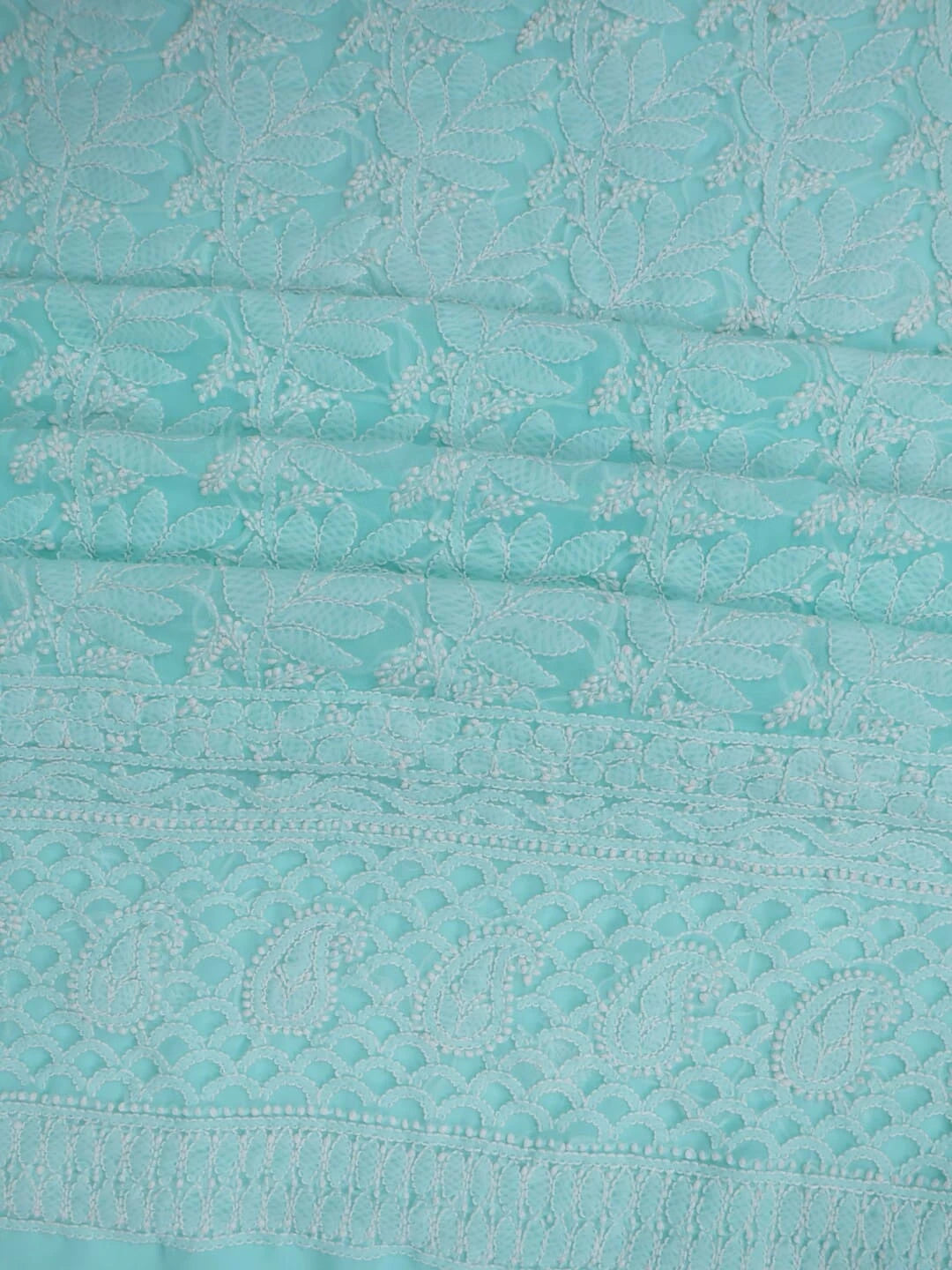 Ada Hand Embroidered Sea Green Georgette Lucknowi Chikankari Unstitched Kurta dupatta Set 01A220664