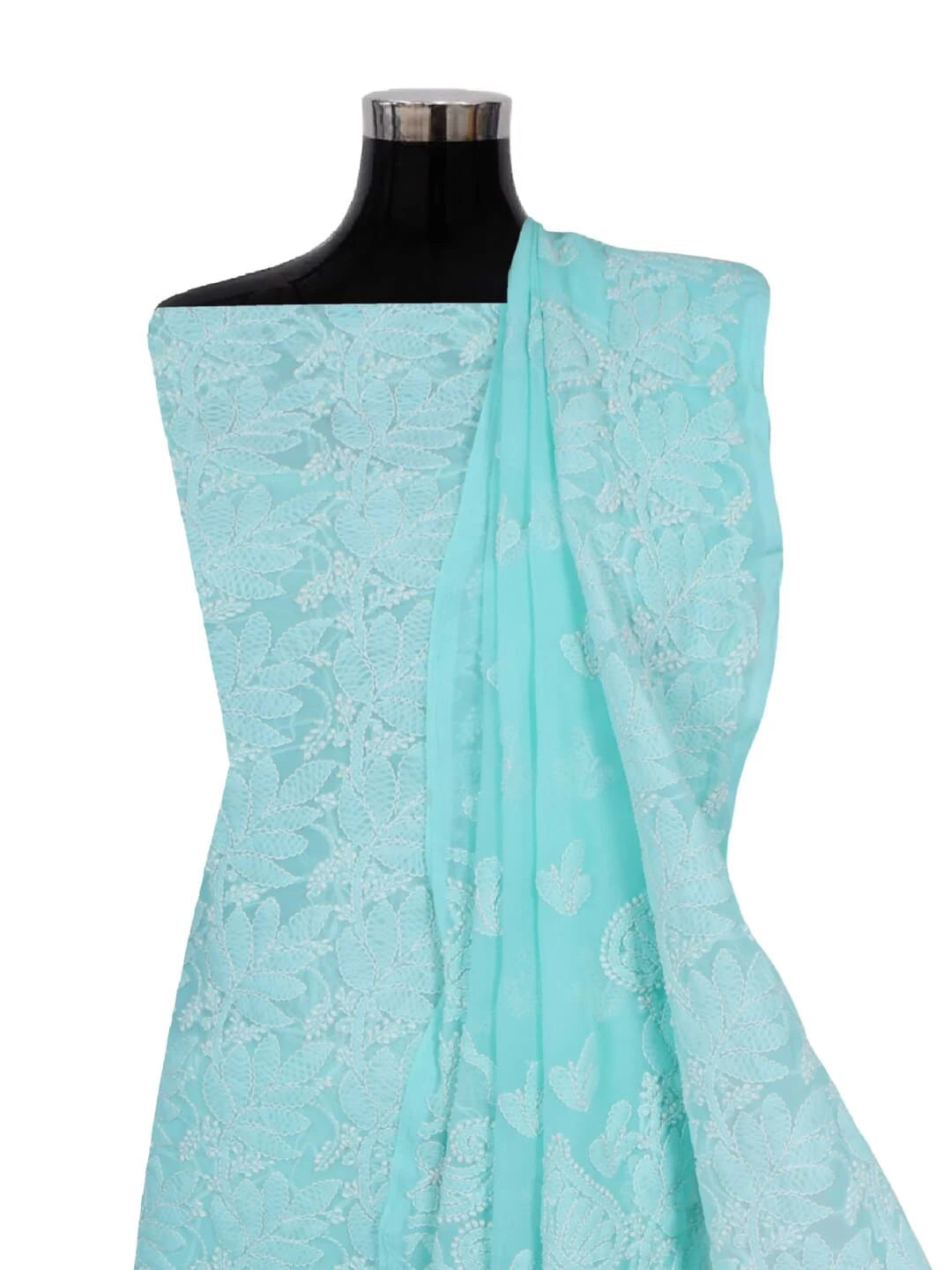 Ada Hand Embroidered Sea Green Georgette Lucknowi Chikankari Unstitched Kurta dupatta Set 01A220664