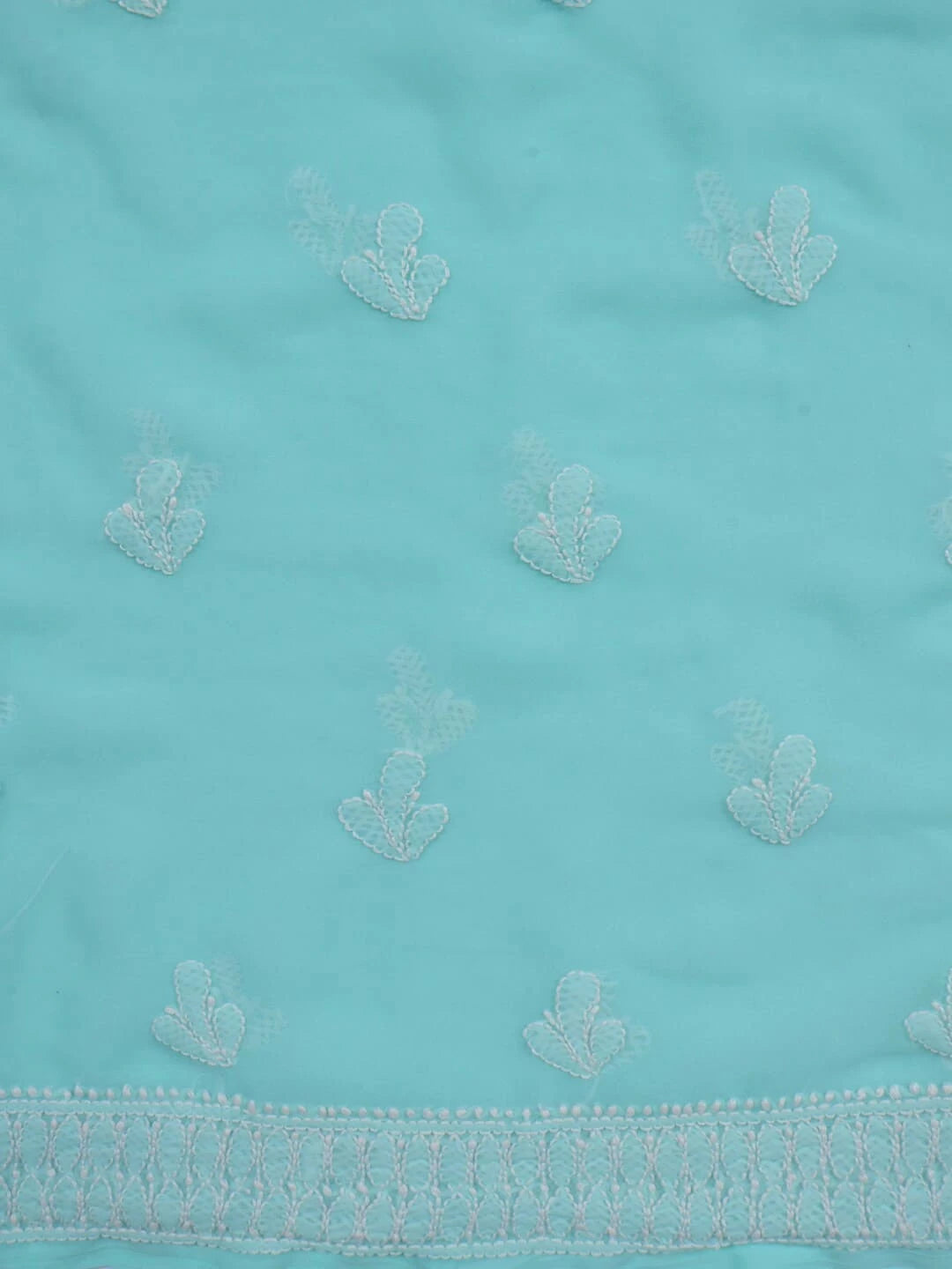 Ada Hand Embroidered Sea Green Georgette Lucknowi Chikankari Unstitched Kurta dupatta Set 01A220664