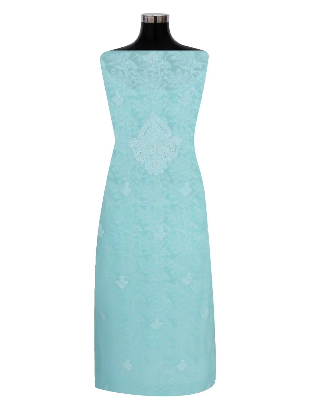 Ada Hand Embroidered Sea Green Georgette Lucknowi Chikankari Unstitched Kurta dupatta Set 01A220664
