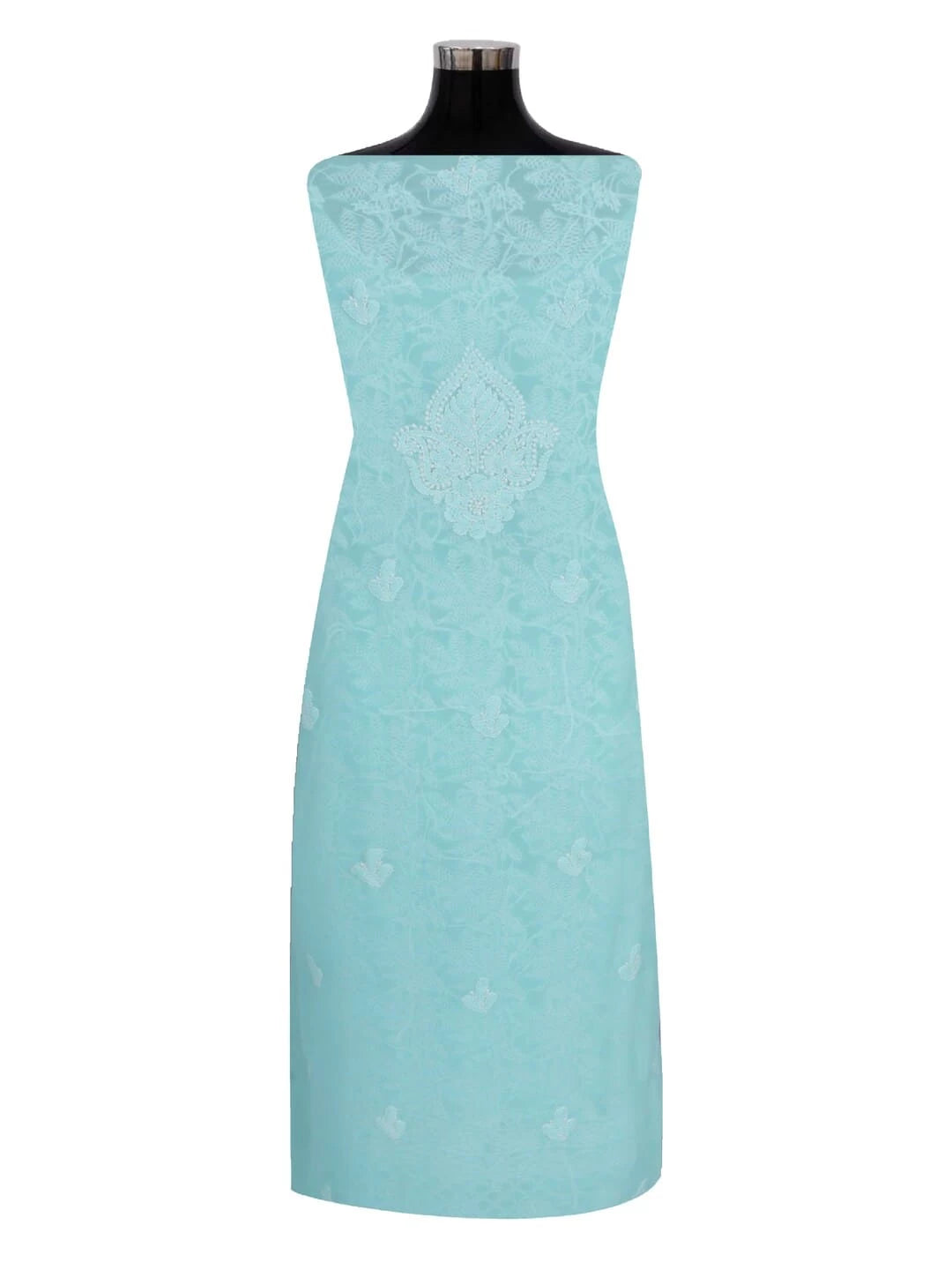 Ada Hand Embroidered Sea Green Georgette Lucknowi Chikankari Unstitched Kurta dupatta Set 01A220664