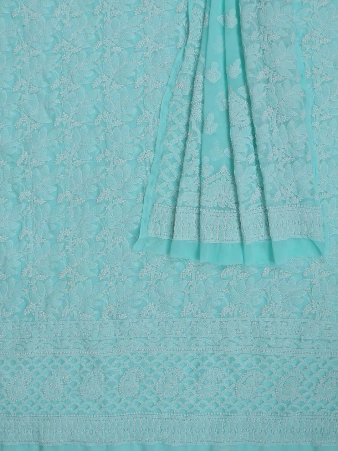 Ada Hand Embroidered Sea Green Georgette Lucknowi Chikankari Unstitched Kurta dupatta Set 01A220664