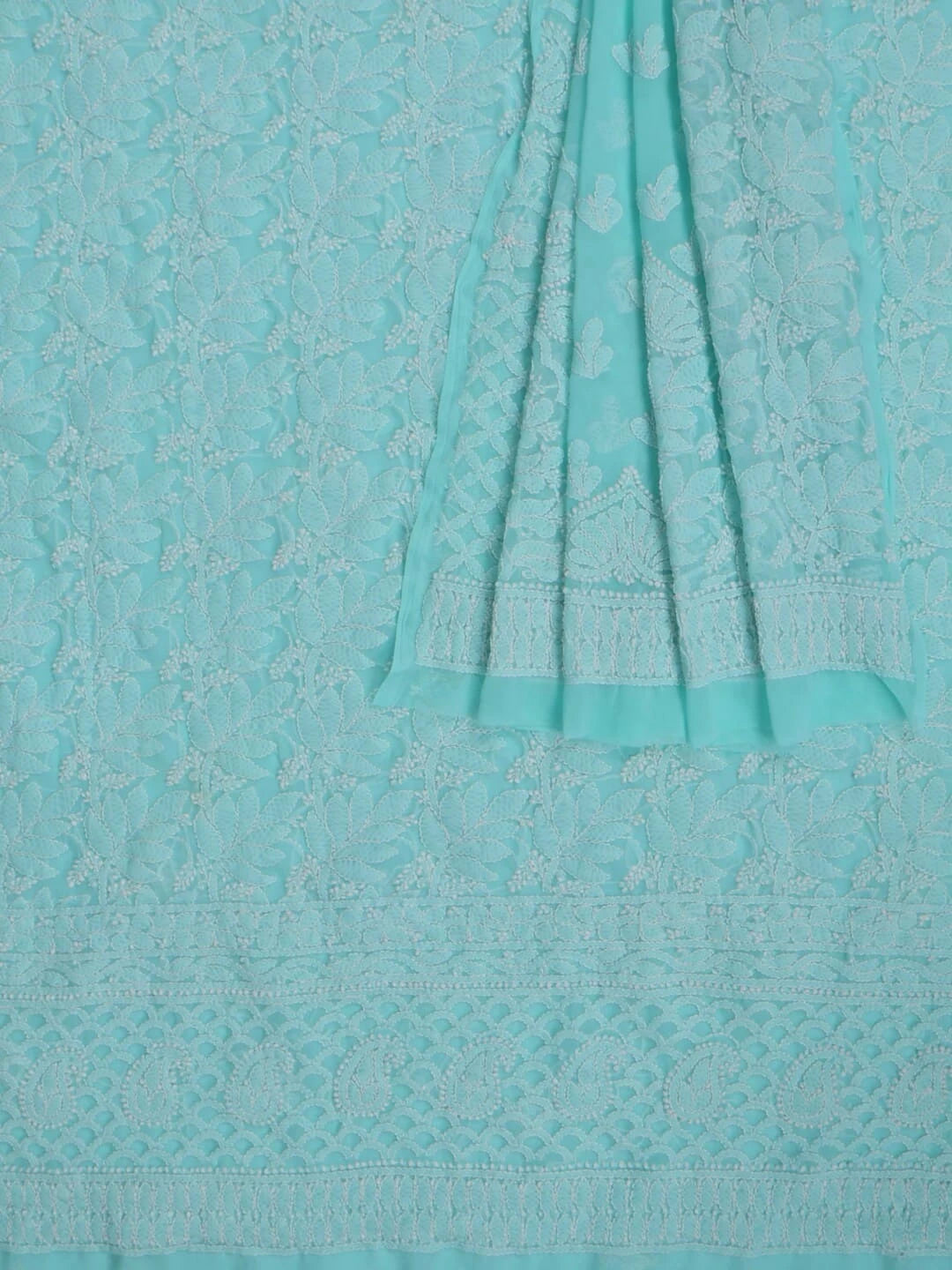 Ada Hand Embroidered Sea Green Georgette Lucknowi Chikankari Unstitched Kurta dupatta Set 01A220664