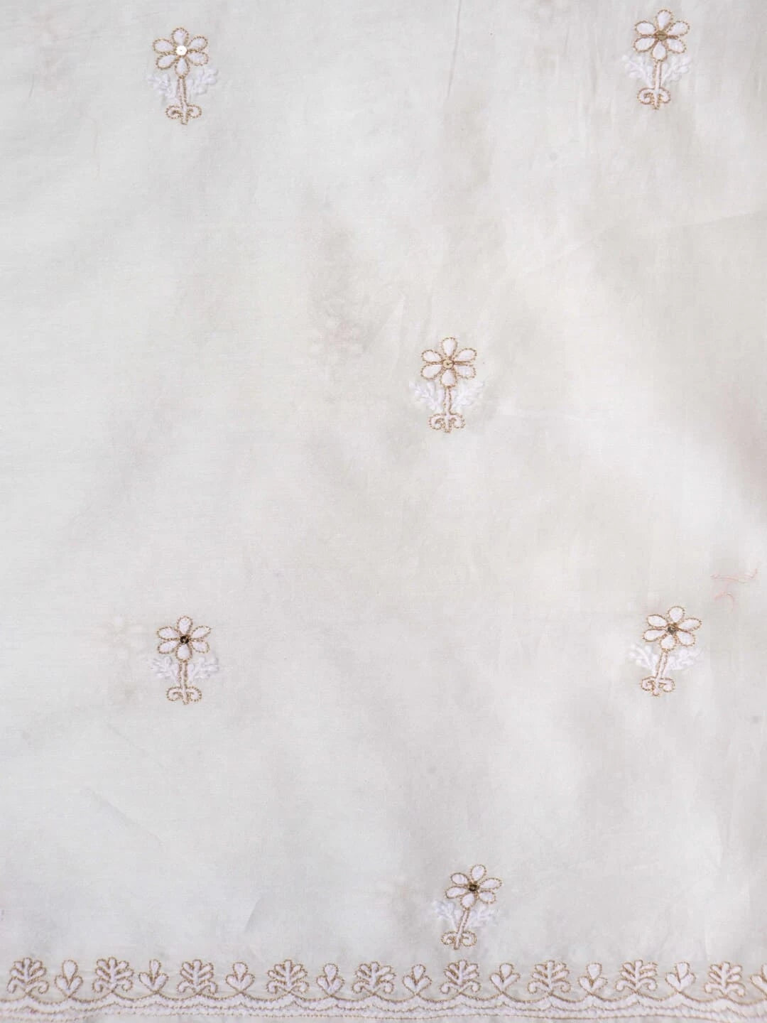 Ada Hand Embroidered Off White Chanderi Lucknowi Chikankari Unstitched Kurta Dupatta Set With Zari Work 01A149490