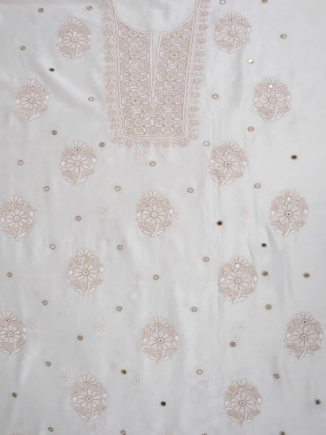 Ada Hand Embroidered Off White Chanderi Lucknowi Chikankari Unstitched Kurta Dupatta Set With Zari Work 01A149490