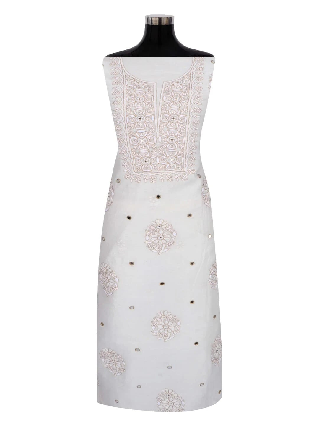 Ada Hand Embroidered Off White Chanderi Lucknowi Chikankari Unstitched Kurta Dupatta Set With Zari Work 01A149490