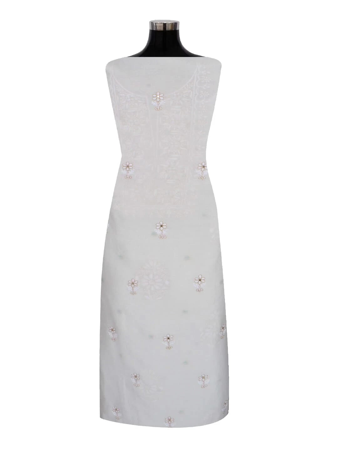 Ada Hand Embroidered Off White Chanderi Lucknowi Chikankari Unstitched Kurta Dupatta Set With Zari Work 01A149490