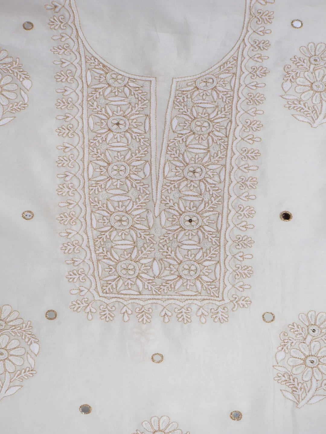 Ada Hand Embroidered Off White Chanderi Lucknowi Chikankari Unstitched Kurta Dupatta Set With Zari Work 01A149490