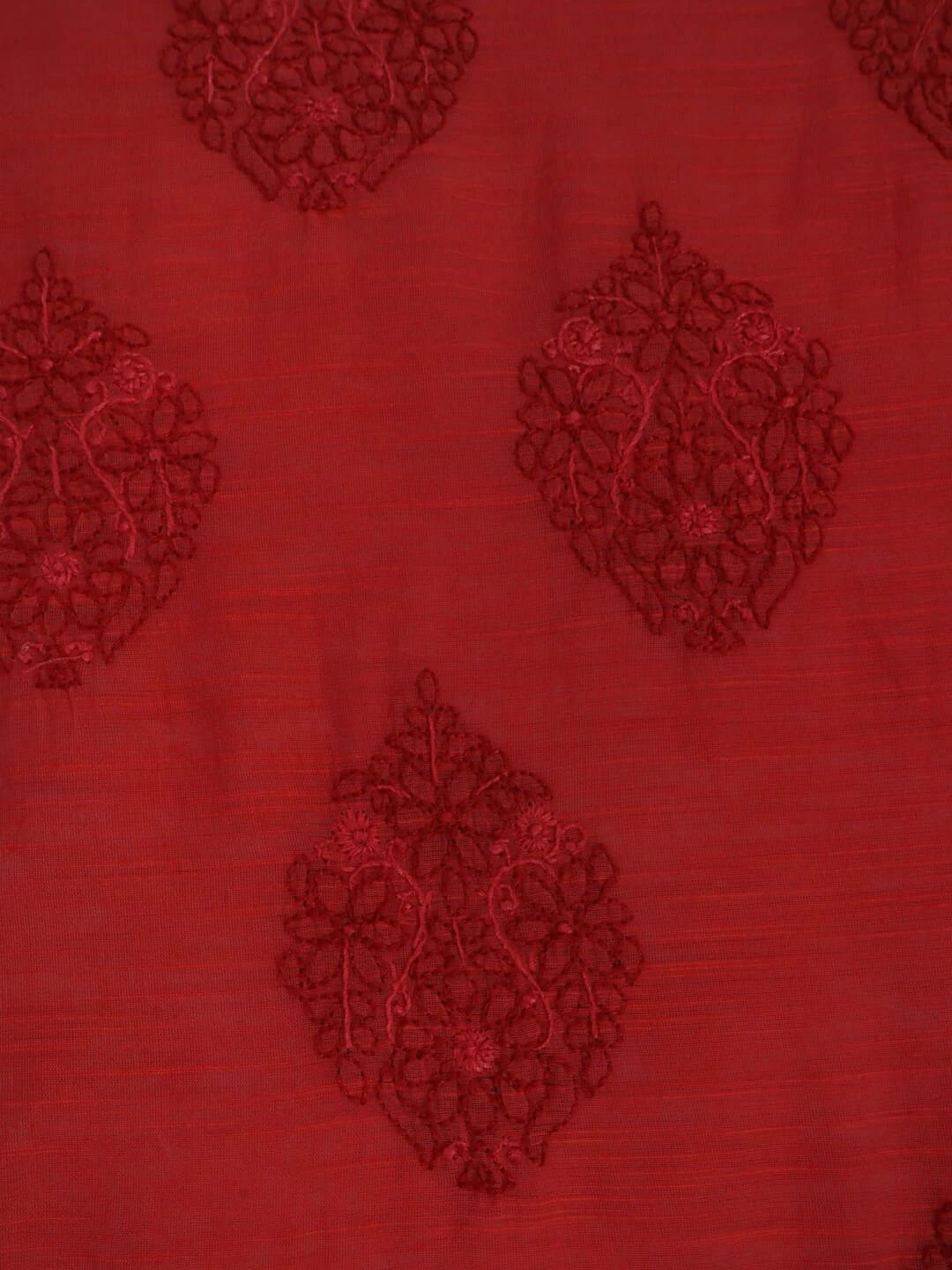 Ada Hand Embroidered Dark Rust Chanderi Lucknowi Chikankari Unstitched Kurta Dupatta Set 01A185706