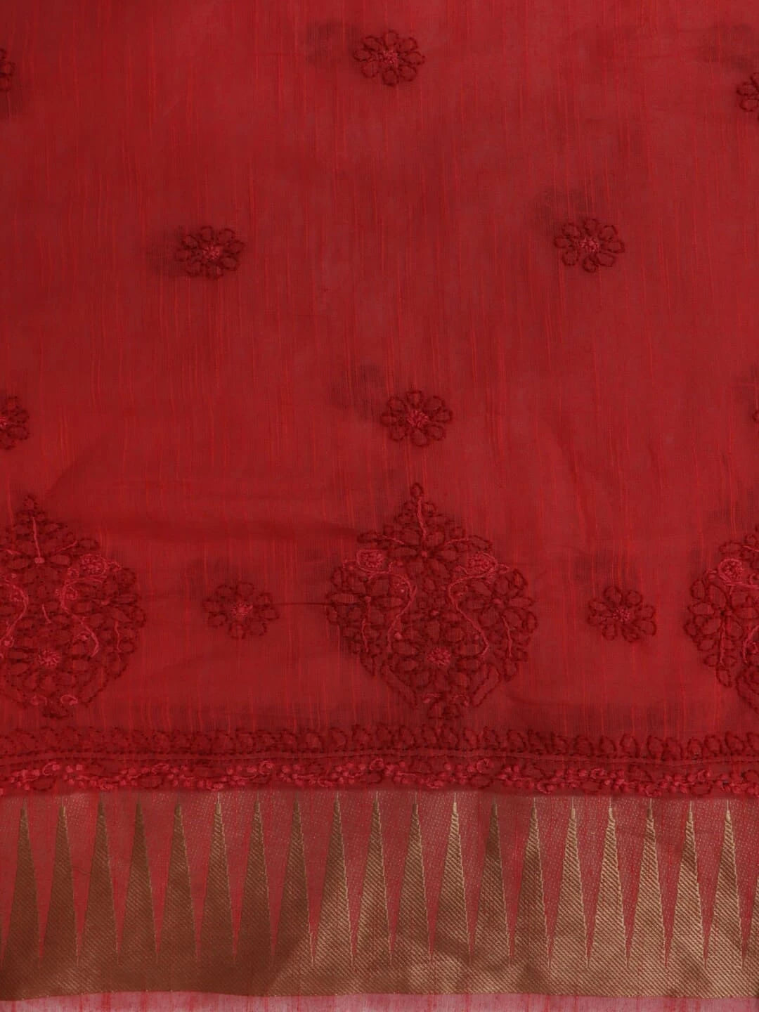 Ada Hand Embroidered Dark Rust Chanderi Lucknowi Chikankari Unstitched Kurta Dupatta Set 01A185706
