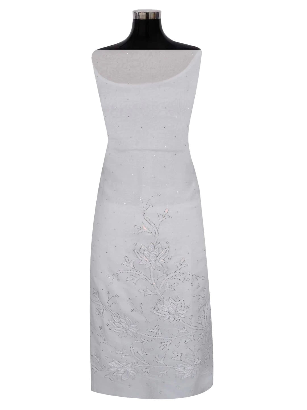 Ada Hand Embroidered White Organza Lucknowi Chikankari Unstitched Kurta Dupatta Set With Muqaish Work 01A191975