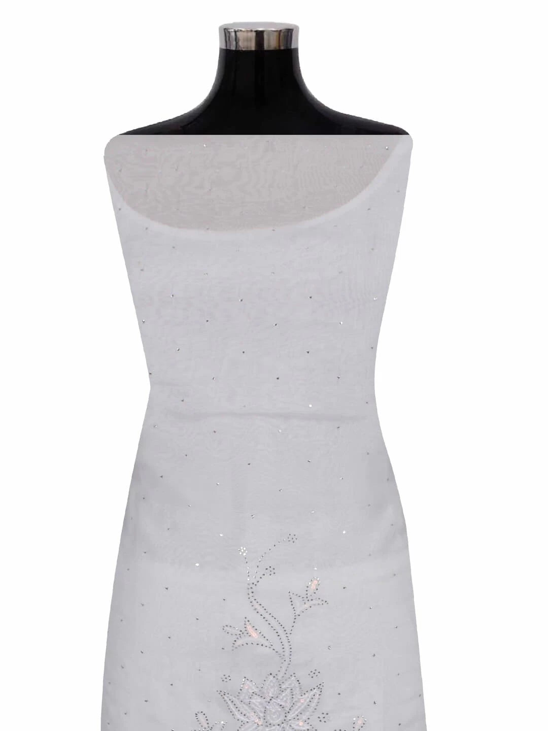 Ada Hand Embroidered White Organza Lucknowi Chikankari Unstitched Kurta Dupatta Set With Muqaish Work 01A191975