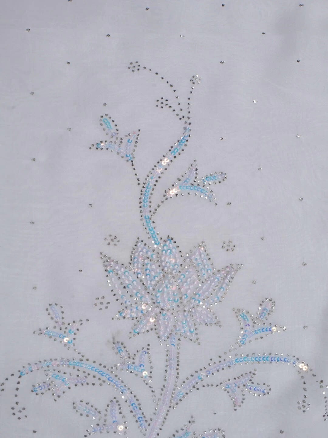 Ada Hand Embroidered White Organza Lucknowi Chikankari Unstitched Kurta Dupatta Set With Muqaish Work 01A191975