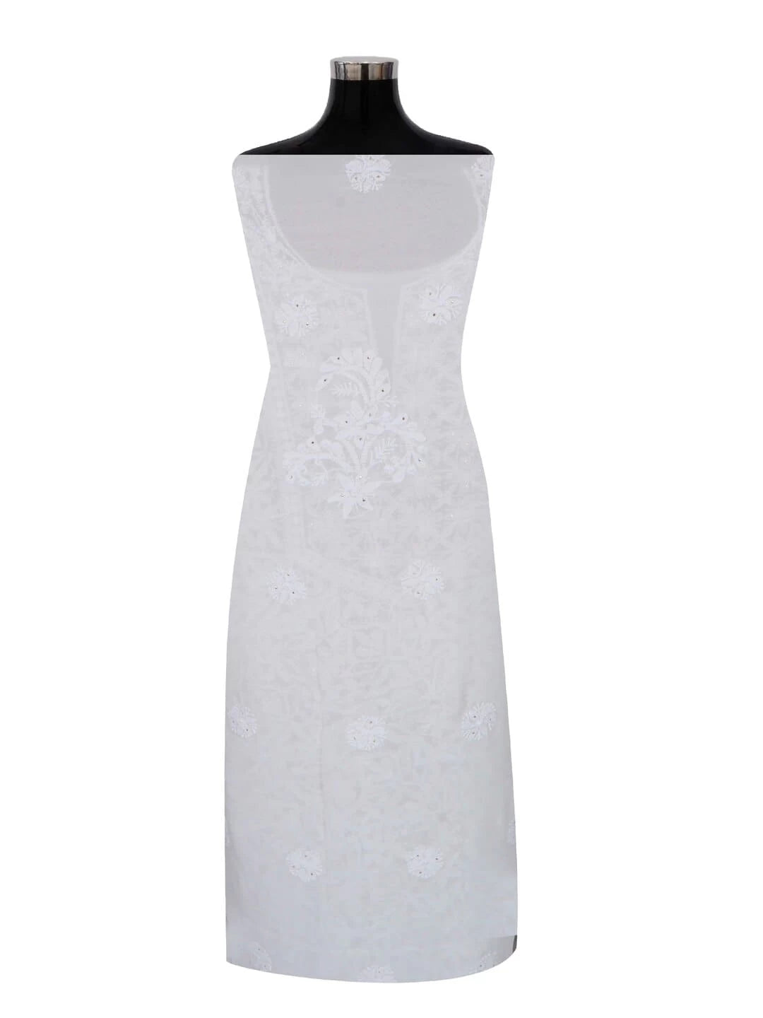 Ada Hand Embroidered White Georgette Lucknowi Chikankari Unstitched Kurta Dupatta Set with Muqaish Work 01A177620