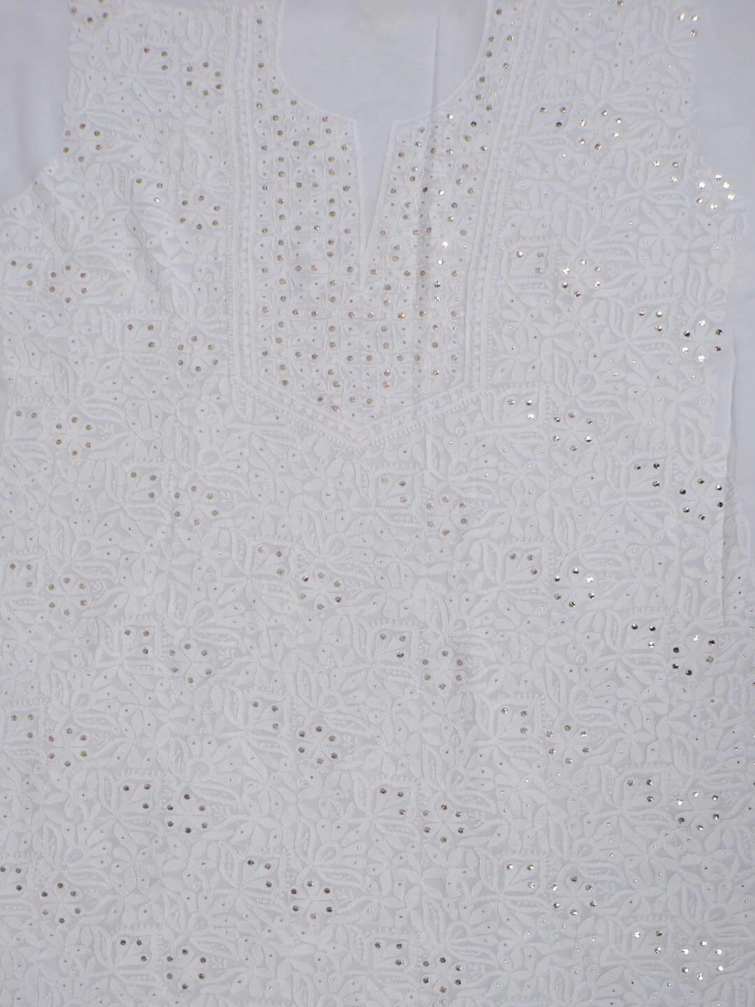 Ada Hand Embroidered White Georgette Lucknowi Chikankari Unstitched Kurta Dupatta Set with Muqaish Work 01A177620