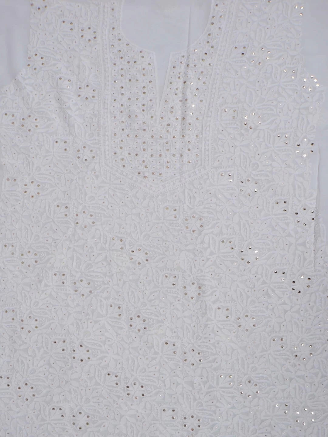Ada Hand Embroidered White Georgette Lucknowi Chikankari Unstitched Kurta Dupatta Set with Muqaish Work 01A177620
