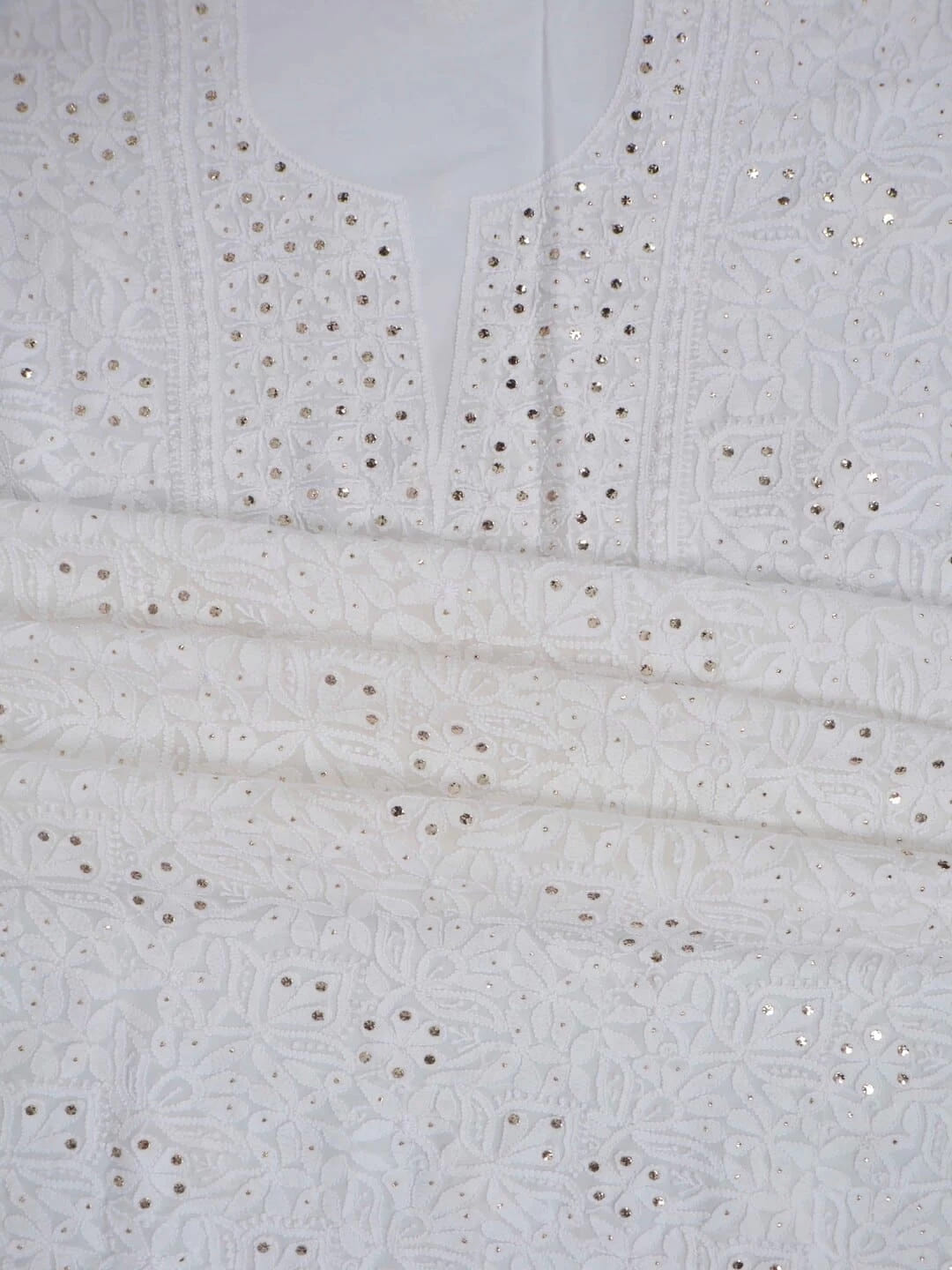 Ada Hand Embroidered White Georgette Lucknowi Chikankari Unstitched Kurta Dupatta Set with Muqaish Work 01A177620