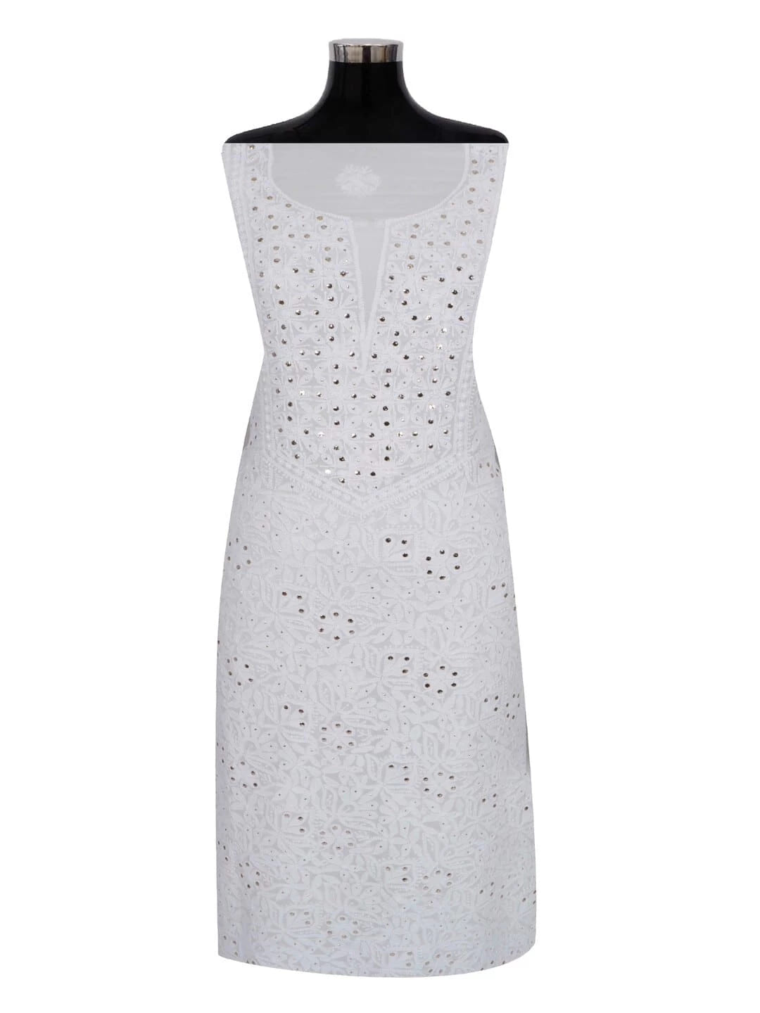 Ada Hand Embroidered White Georgette Lucknowi Chikankari Unstitched Kurta Dupatta Set with Muqaish Work 01A177620
