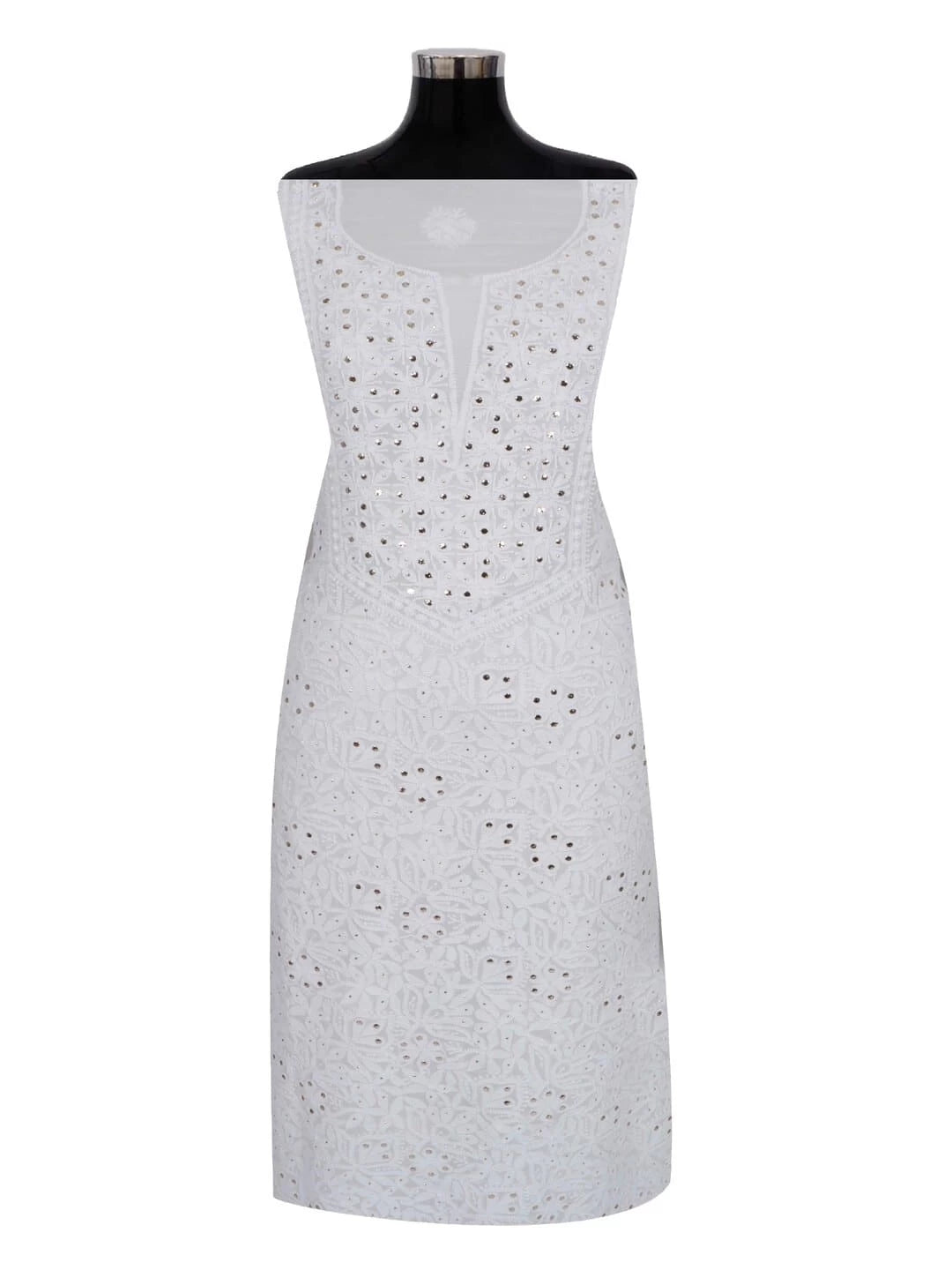 Ada Hand Embroidered White Georgette Lucknowi Chikankari Unstitched Kurta Dupatta Set with Muqaish Work 01A177620