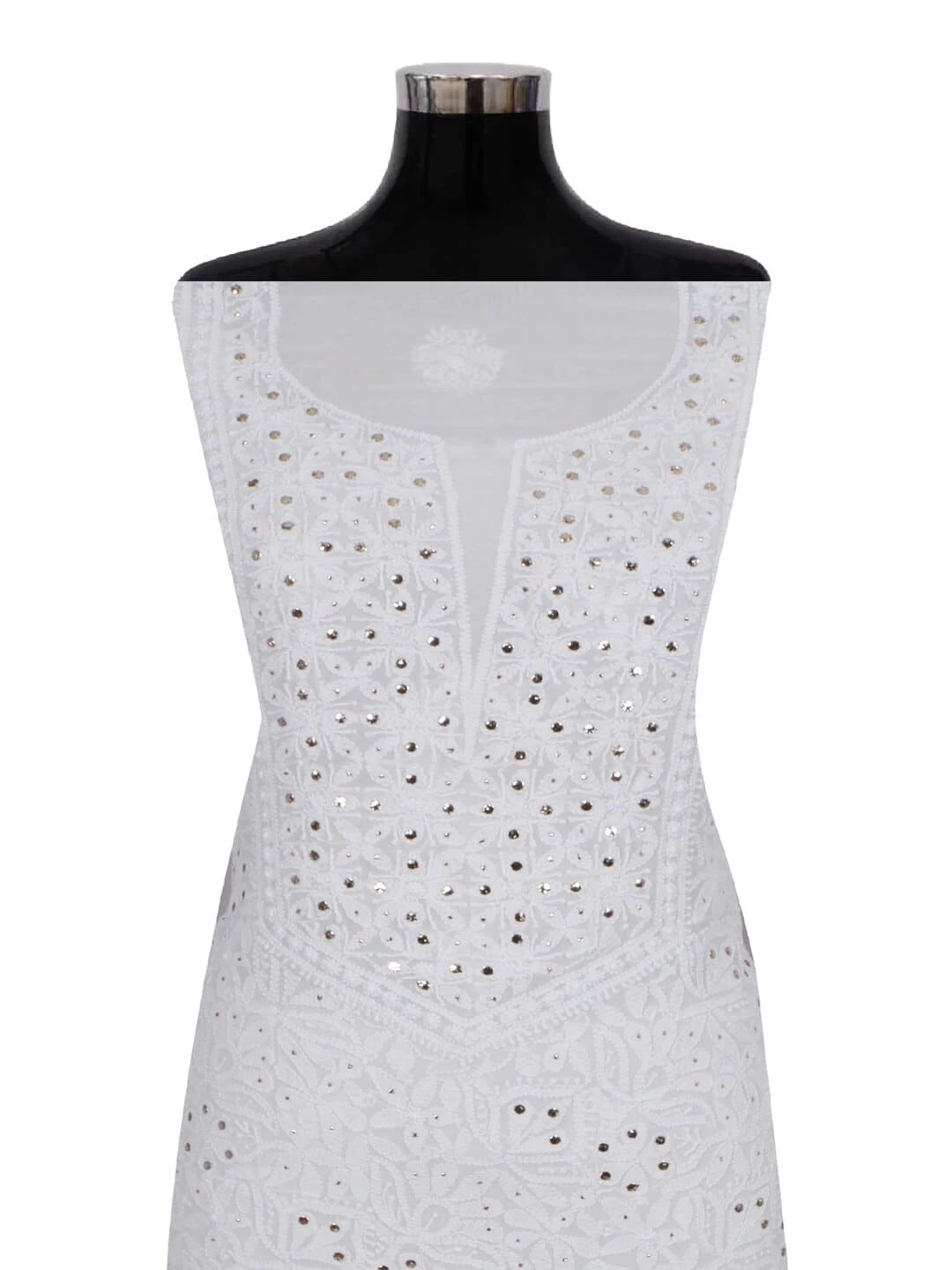 Ada Hand Embroidered White Georgette Lucknowi Chikankari Unstitched Kurta Dupatta Set with Muqaish Work 01A177620