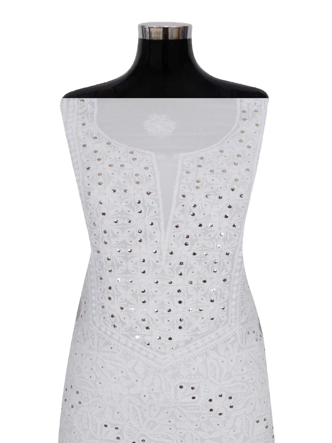 Ada Hand Embroidered White Georgette Lucknowi Chikankari Unstitched Kurta Dupatta Set with Muqaish Work 01A177620
