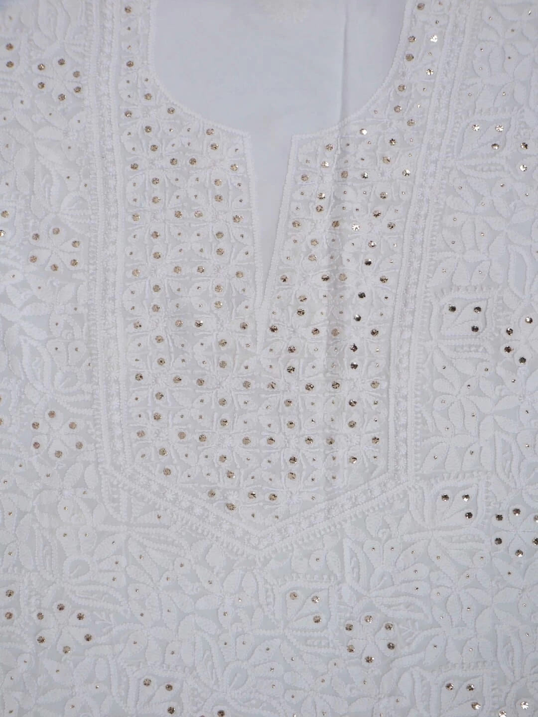 Ada Hand Embroidered White Georgette Lucknowi Chikankari Unstitched Kurta Dupatta Set with Muqaish Work 01A177620