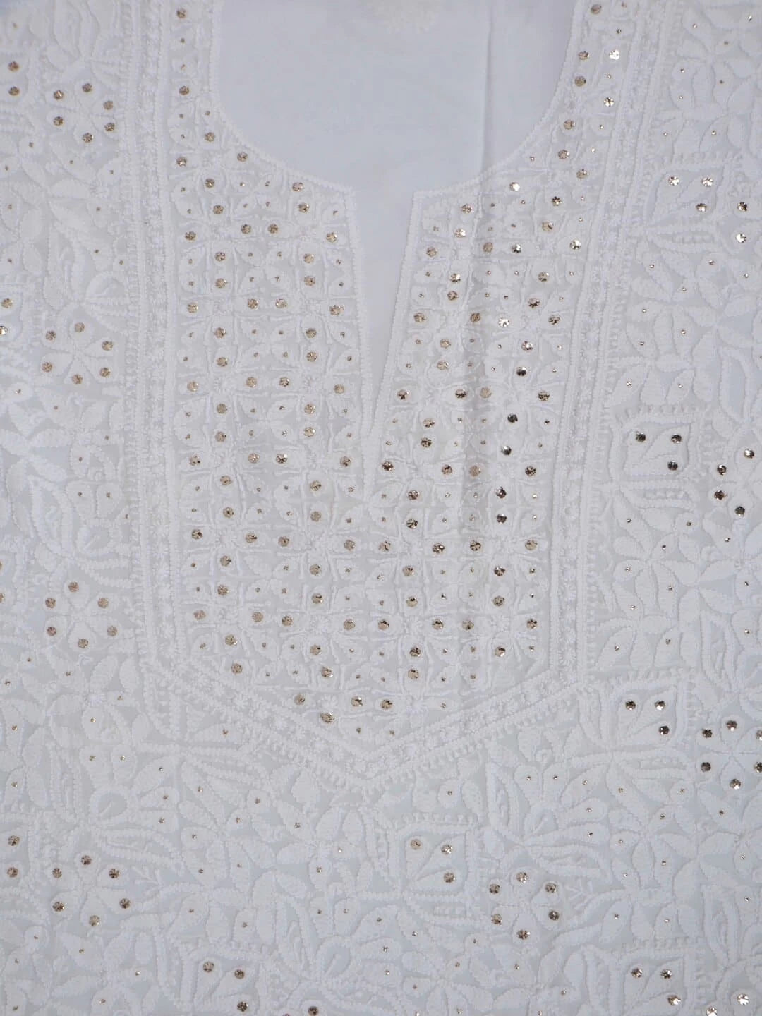Ada Hand Embroidered White Georgette Lucknowi Chikankari Unstitched Kurta Dupatta Set with Muqaish Work 01A177620