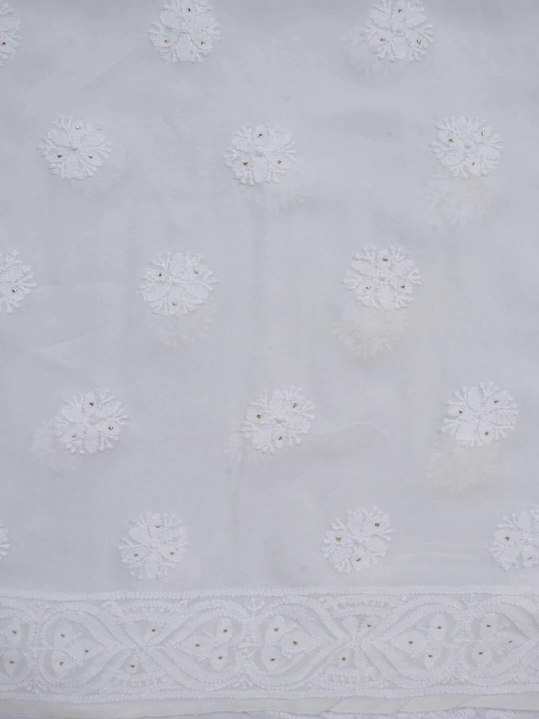 Ada Hand Embroidered White Georgette Lucknowi Chikankari Unstitched Kurta Dupatta Set with Muqaish Work 01A177620