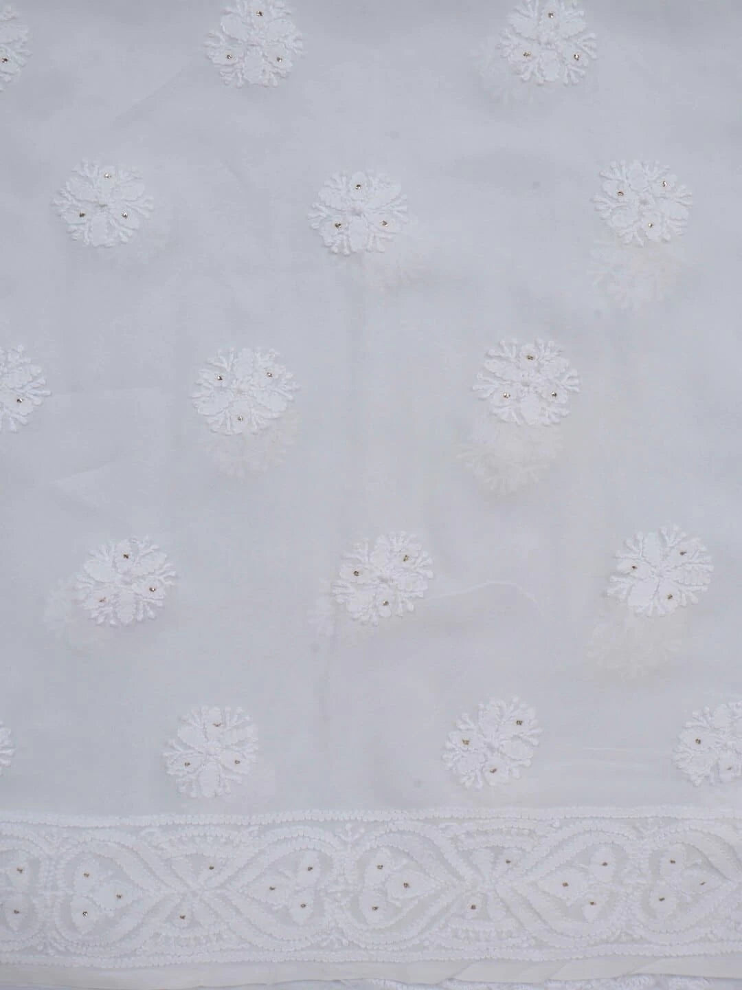 Ada Hand Embroidered White Georgette Lucknowi Chikankari Unstitched Kurta Dupatta Set with Muqaish Work 01A177620