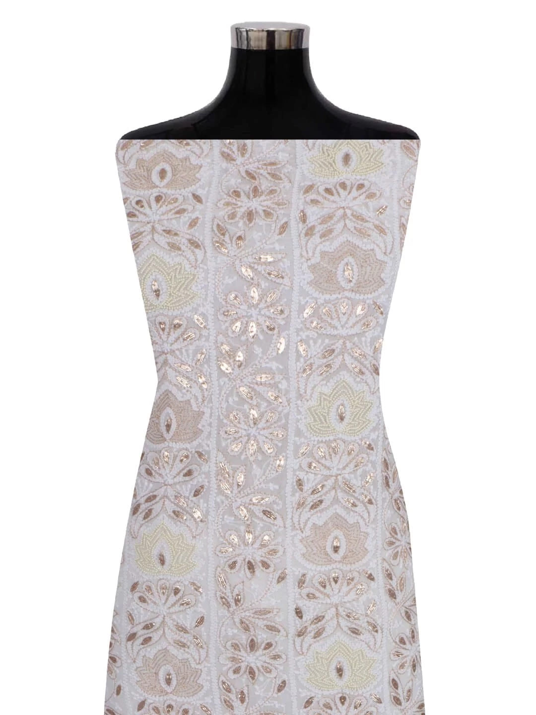 Ada Hand Embroidered White Georgette Lucknowi Chikankari Unstitched Kurta Dupatta Set With Zari Work 01A160946