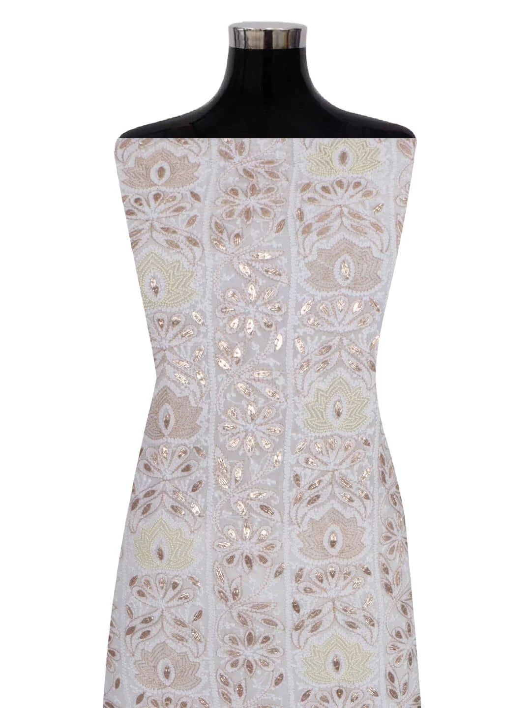 Ada Hand Embroidered White Georgette Lucknowi Chikankari Unstitched Kurta Dupatta Set With Zari Work 01A160946