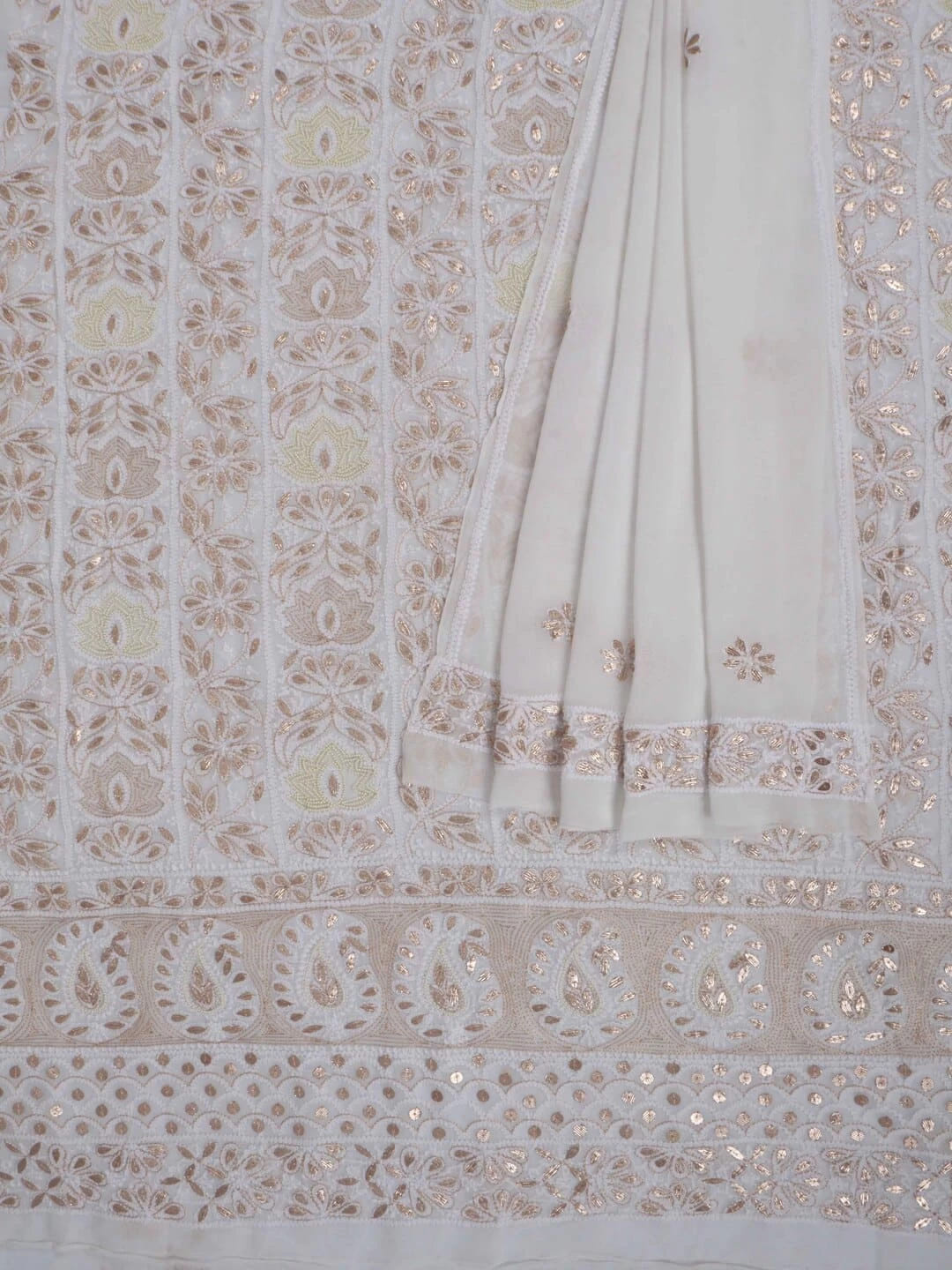 Ada Hand Embroidered White Georgette Lucknowi Chikankari Unstitched Kurta Dupatta Set With Zari Work 01A160946