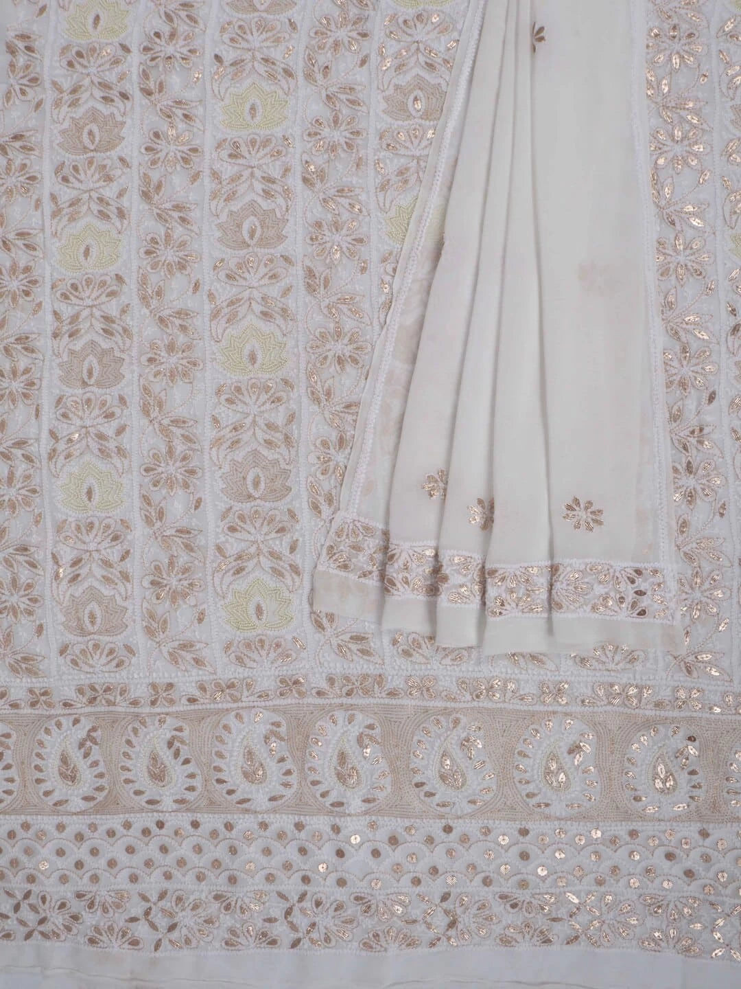 Ada Hand Embroidered White Georgette Lucknowi Chikankari Unstitched Kurta Dupatta Set With Zari Work 01A160946