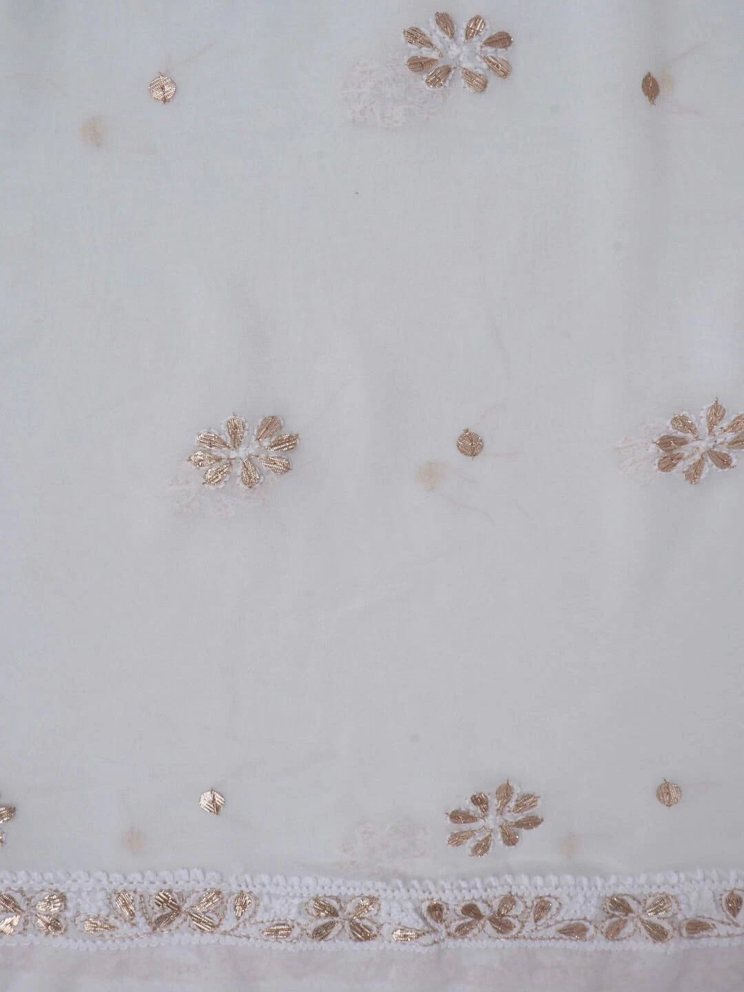 Ada Hand Embroidered White Georgette Lucknowi Chikankari Unstitched Kurta Dupatta Set With Zari Work 01A160946