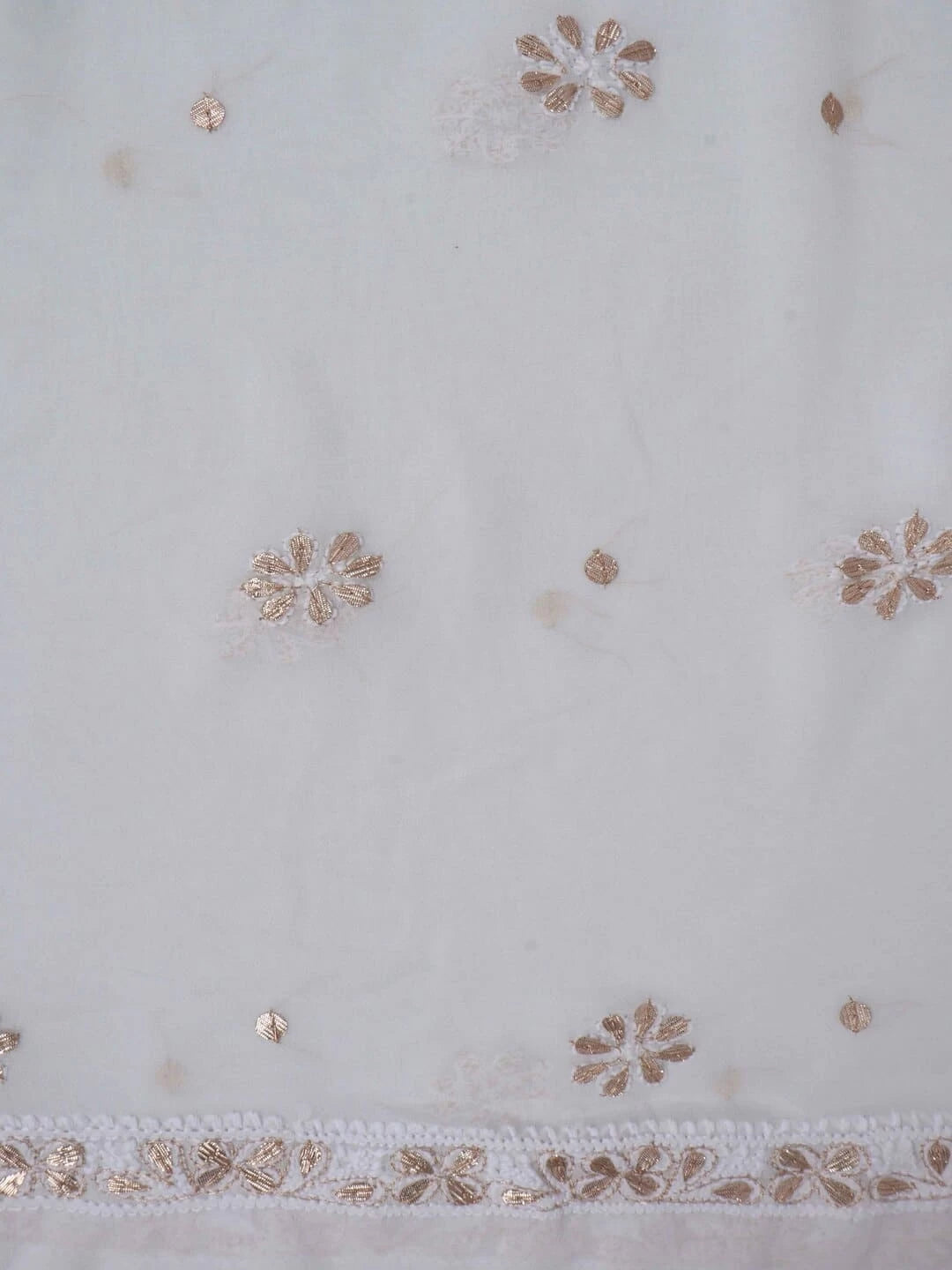 Ada Hand Embroidered White Georgette Lucknowi Chikankari Unstitched Kurta Dupatta Set With Zari Work 01A160946
