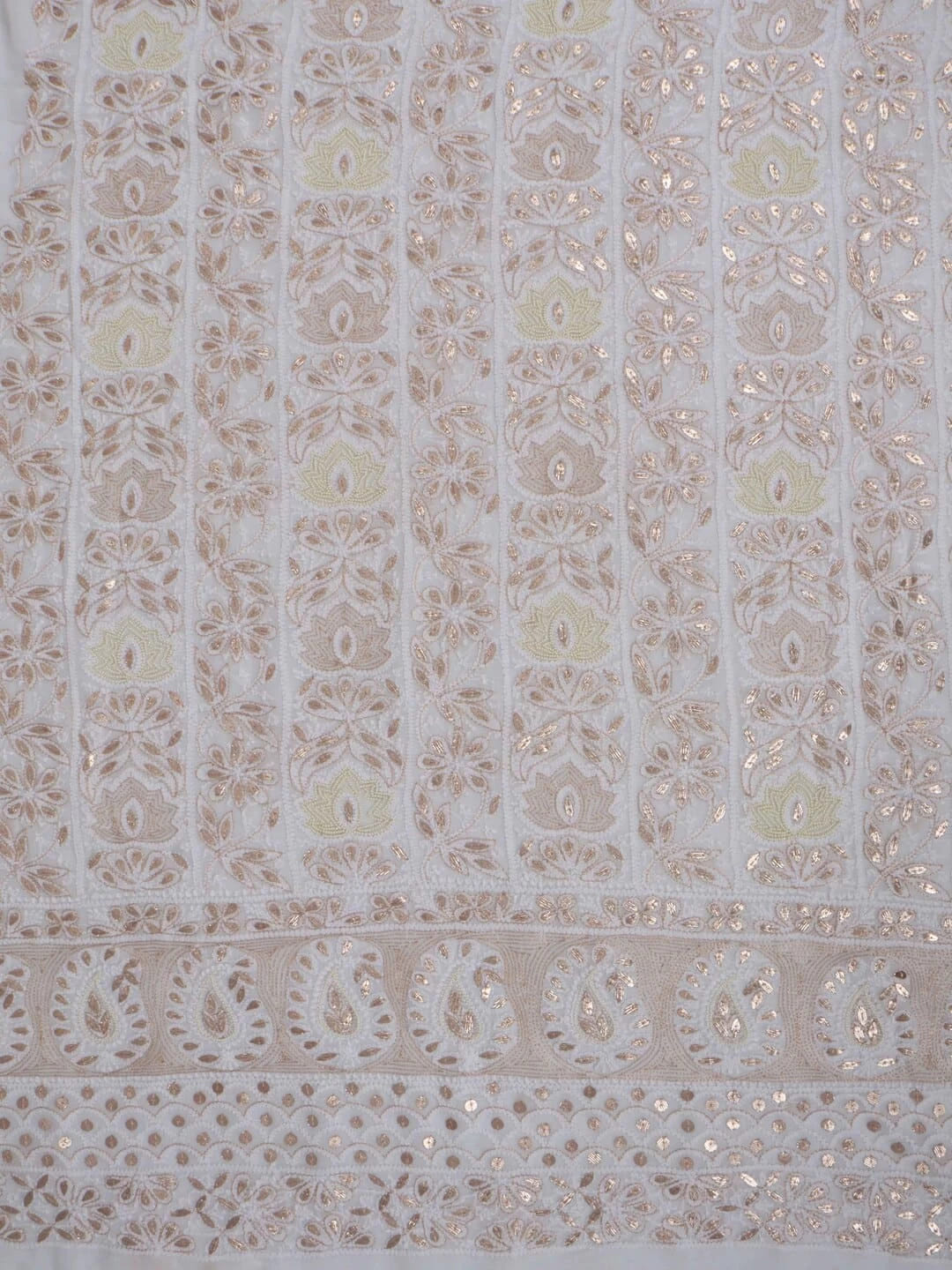 Ada Hand Embroidered White Georgette Lucknowi Chikankari Unstitched Kurta Dupatta Set With Zari Work 01A160946