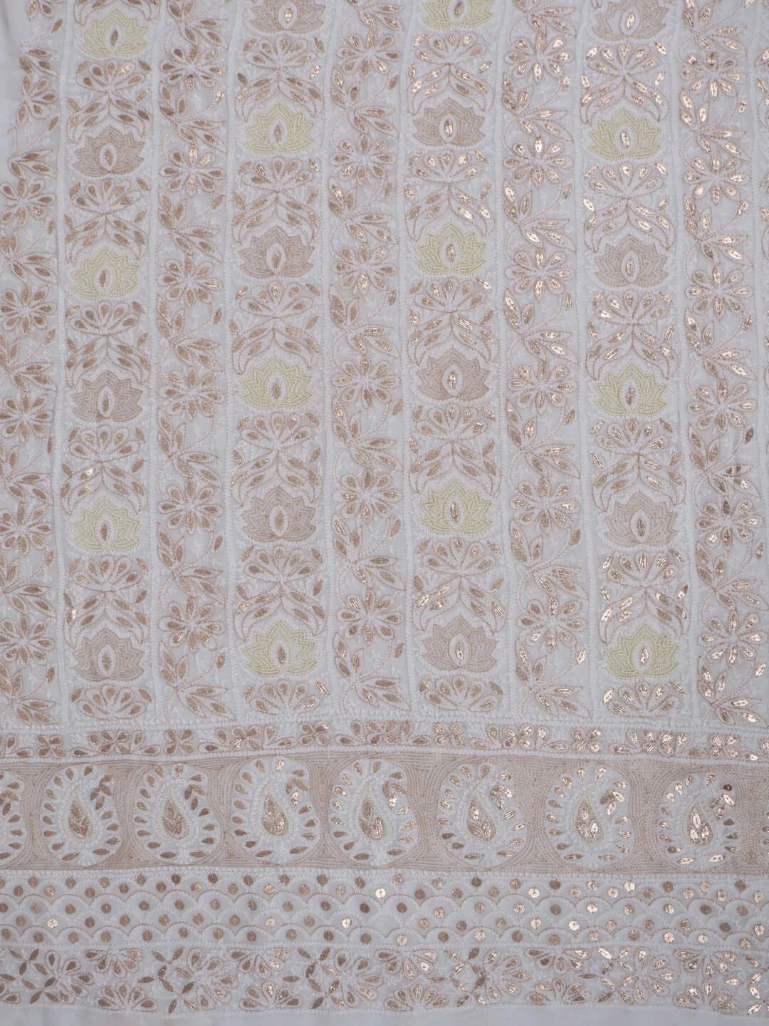 Ada Hand Embroidered White Georgette Lucknowi Chikankari Unstitched Kurta Dupatta Set With Zari Work 01A160946