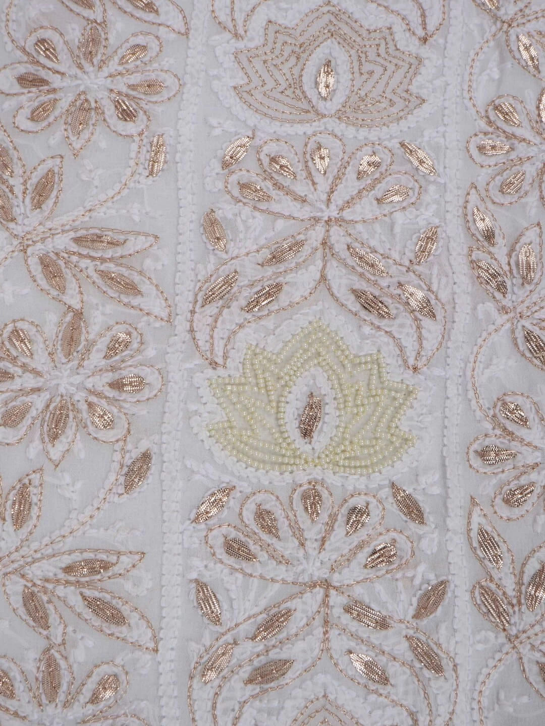 Ada Hand Embroidered White Georgette Lucknowi Chikankari Unstitched Kurta Dupatta Set With Zari Work 01A160946