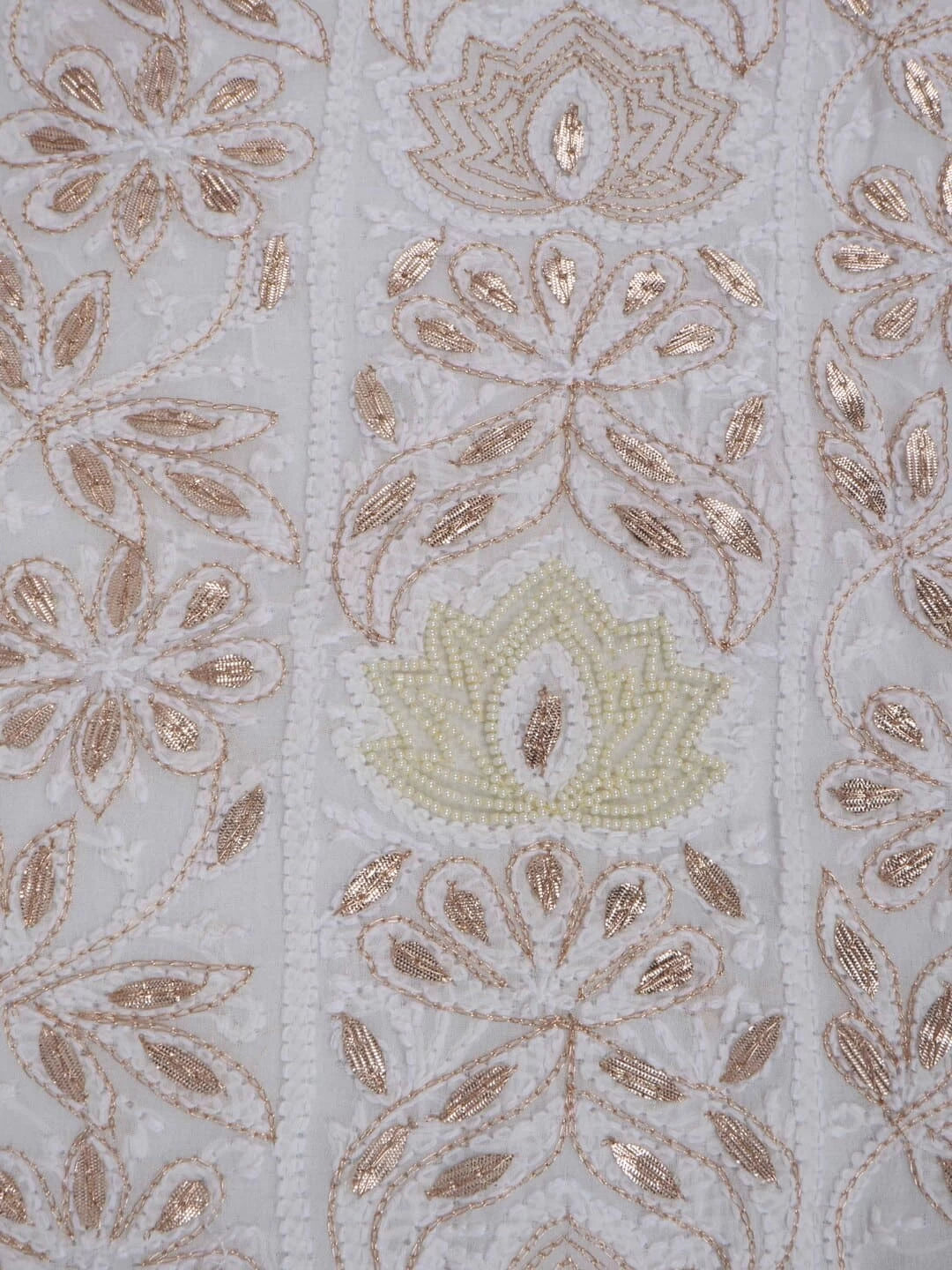 Ada Hand Embroidered White Georgette Lucknowi Chikankari Unstitched Kurta Dupatta Set With Zari Work 01A160946