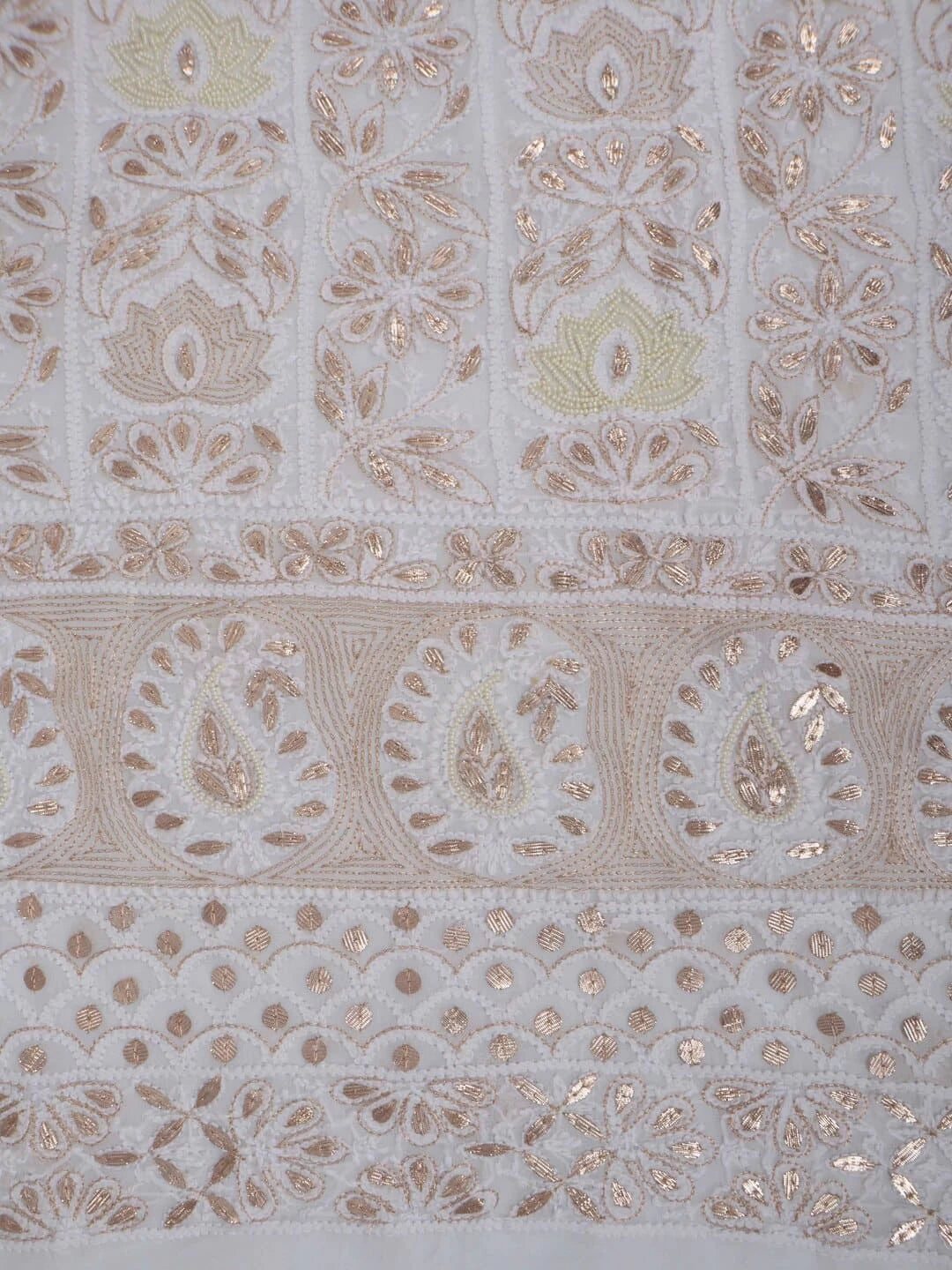 Ada Hand Embroidered White Georgette Lucknowi Chikankari Unstitched Kurta Dupatta Set With Zari Work 01A160946